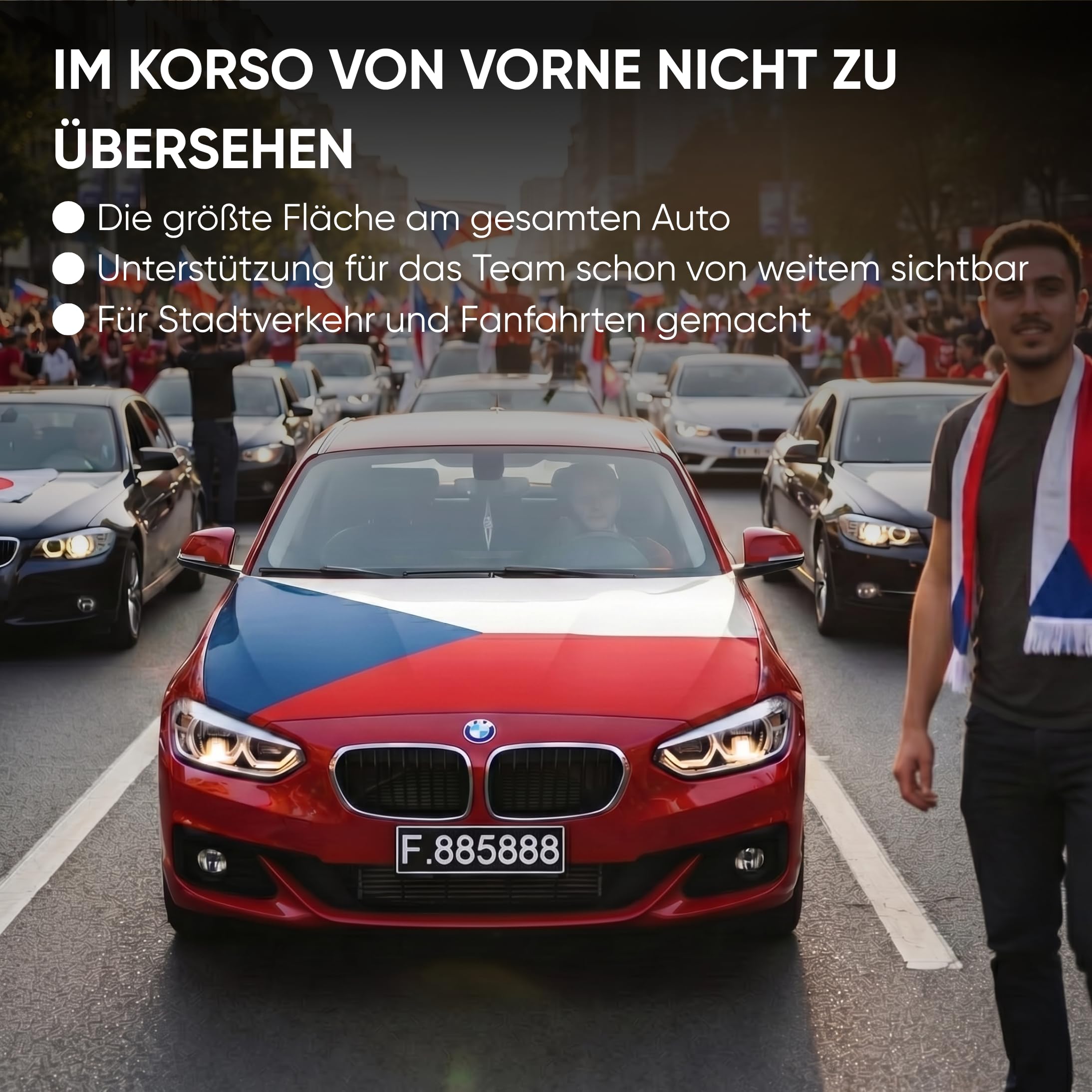Auto Fahnen Tschechien Set - Motorhauben Fahne & 2 Autofahnen für Fenster, Fußball Fanartikel FZG für EM & WM, Tschechische Flagge Deko Set
