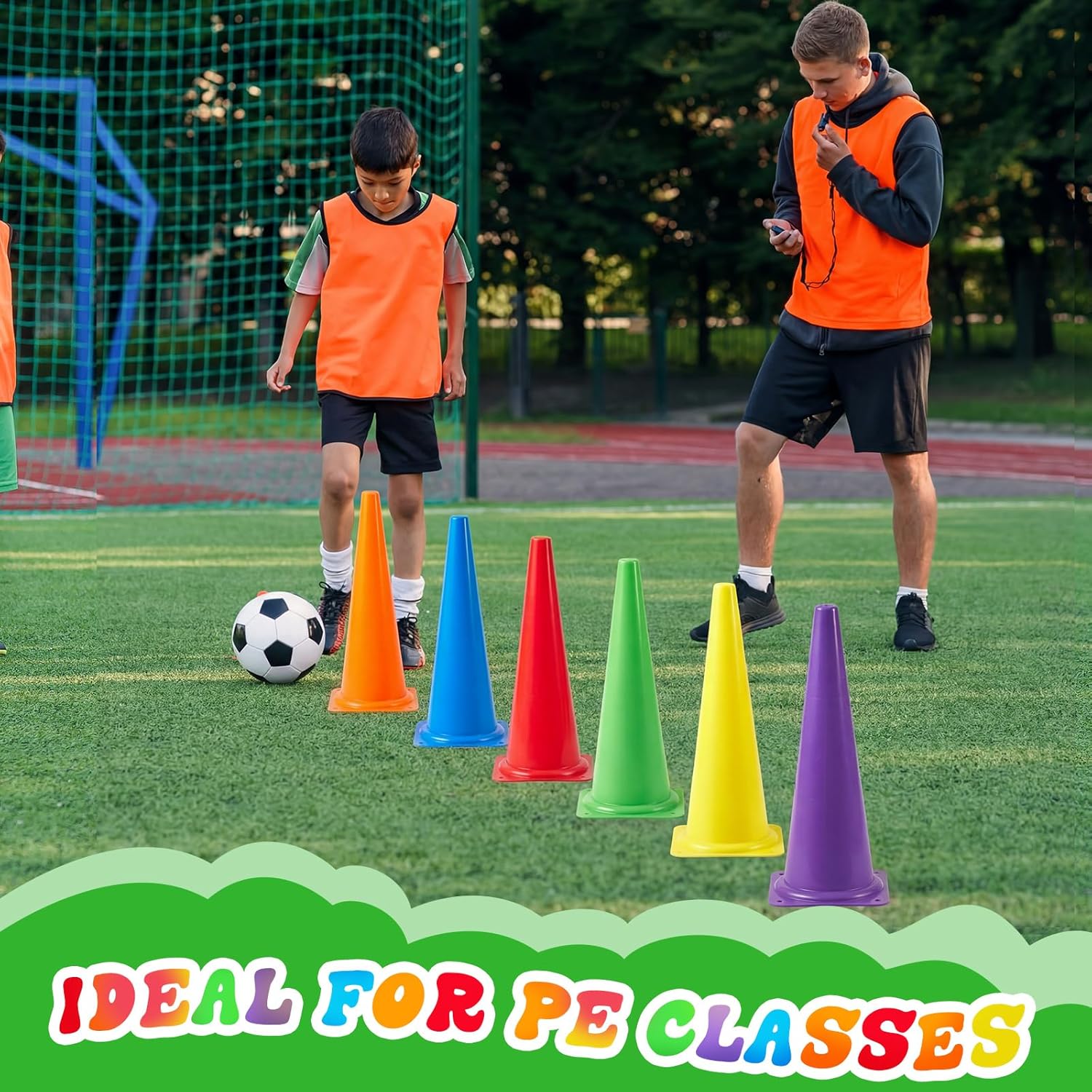 6 Pcs 18 Inch PE Cones Flexible Vinyl Poly 6-Colored PE Class Equipment for Sports Training