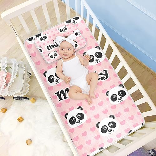 Miniatura 2 de Custom Cute Cartoon Panda Pink Crib Mattress Protector Pad for Boys Girls Baby Ice Silk Mat Bed Pack and Play Sheets Cooling Mattress Topper for