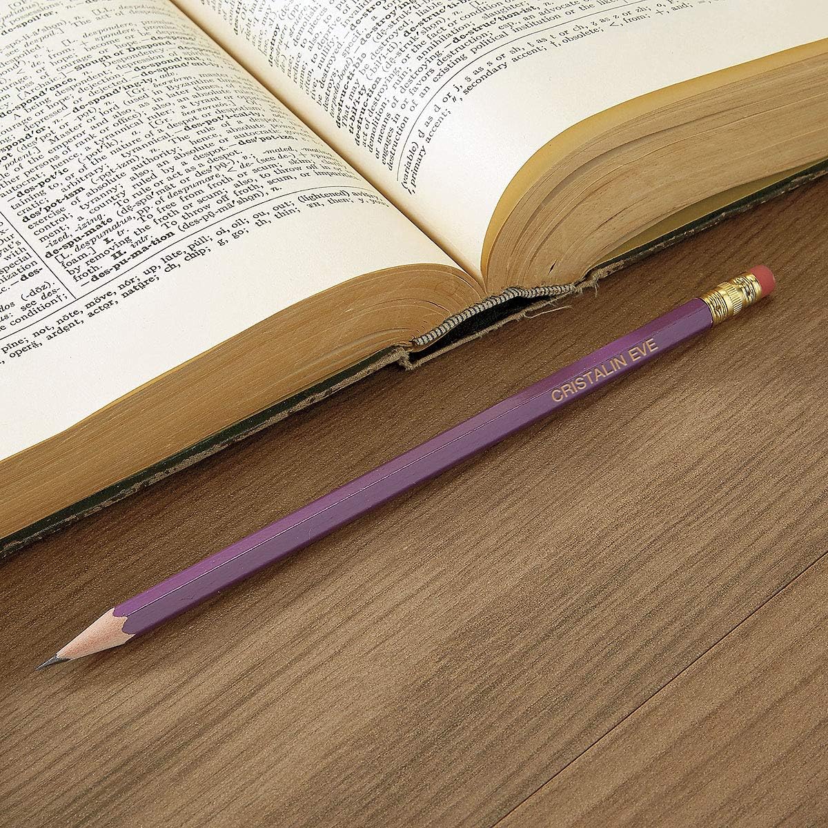 Lillian Vernon Personalized Purple Pencils - 12 Hardwood #2 Pencil Set With Laser Engraved Name, Customizable School Supplies for Kids, Teachers, Students, & Personal Use, 6” x 0.3”