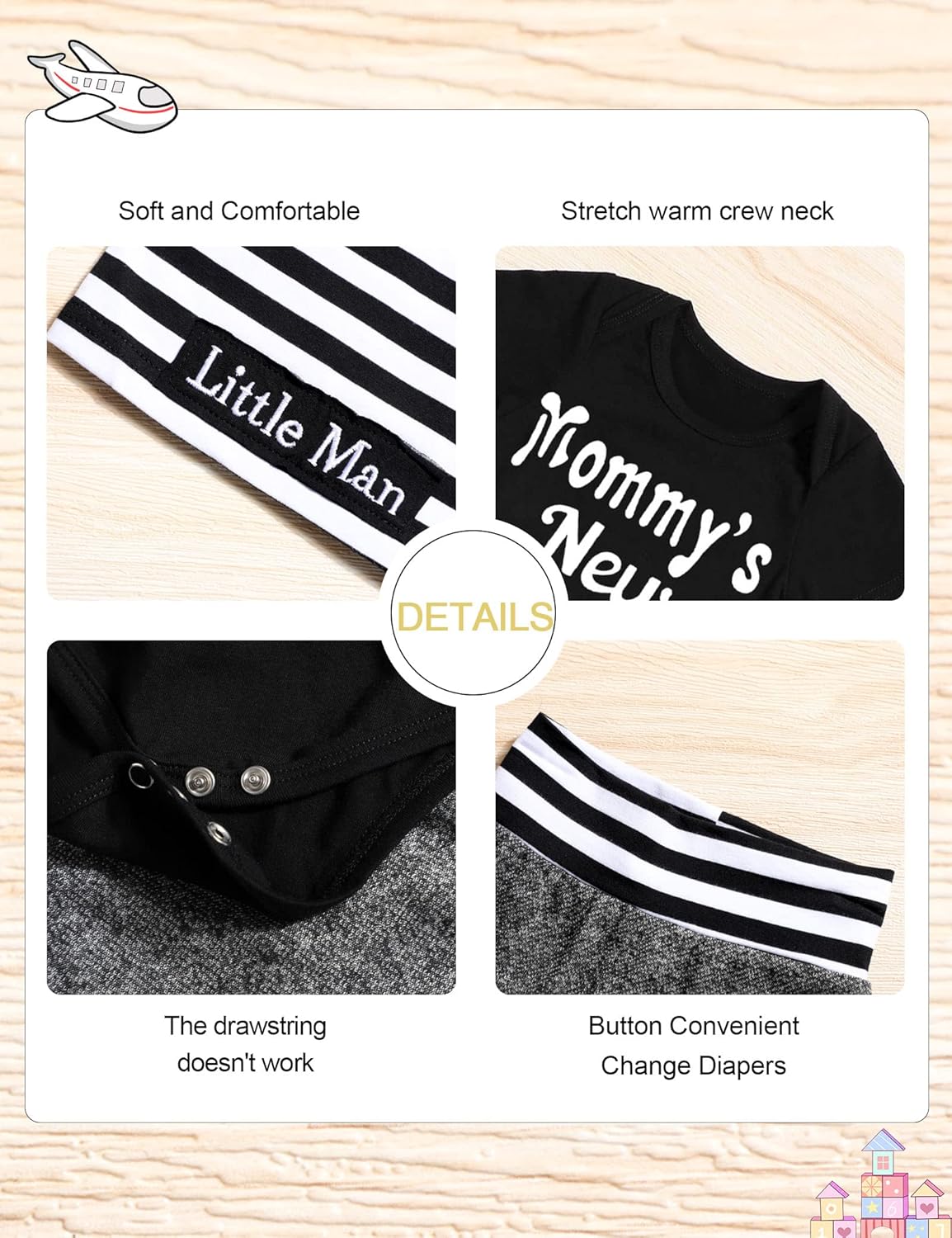 Fommy Newborn Baby Boy Clothes New to The Crew Letter Print Romper+ Pants+Hat 3PCS Outfit - Image 5