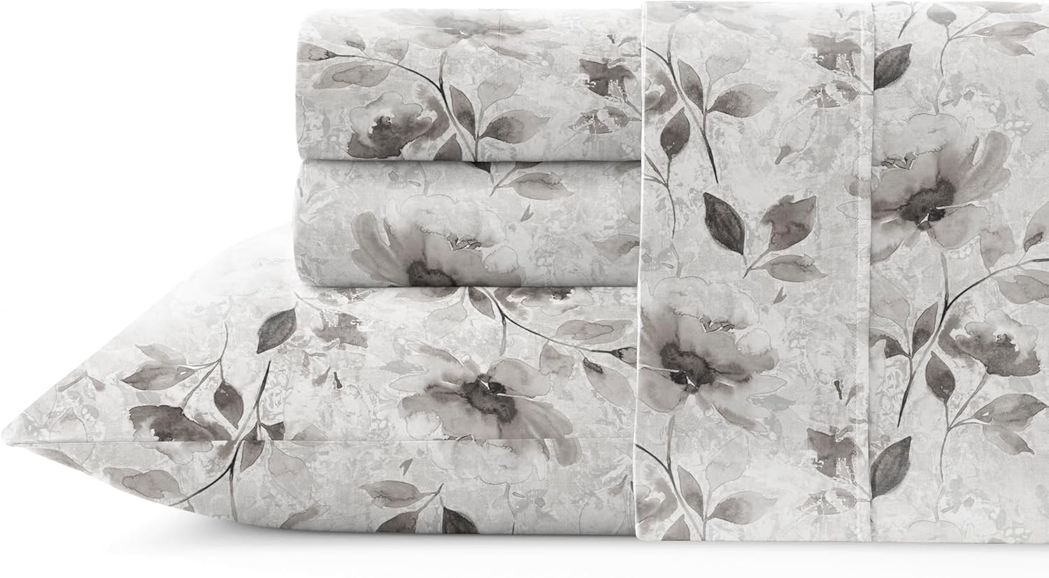 Pointehaven Night Garden Printed Cotton Percale 4 pc Sheet Set, King