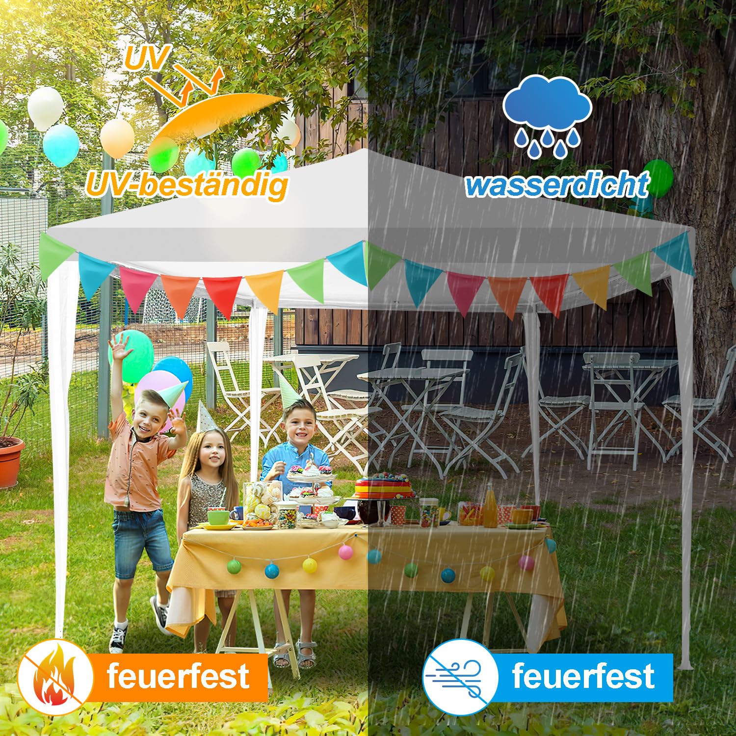 Carpa de jardín de 3 x 3 m, resistente al agua, con paneles laterales y ventanas, protección solar, carpa exterior para fiestas, camping, festivales, color blanco