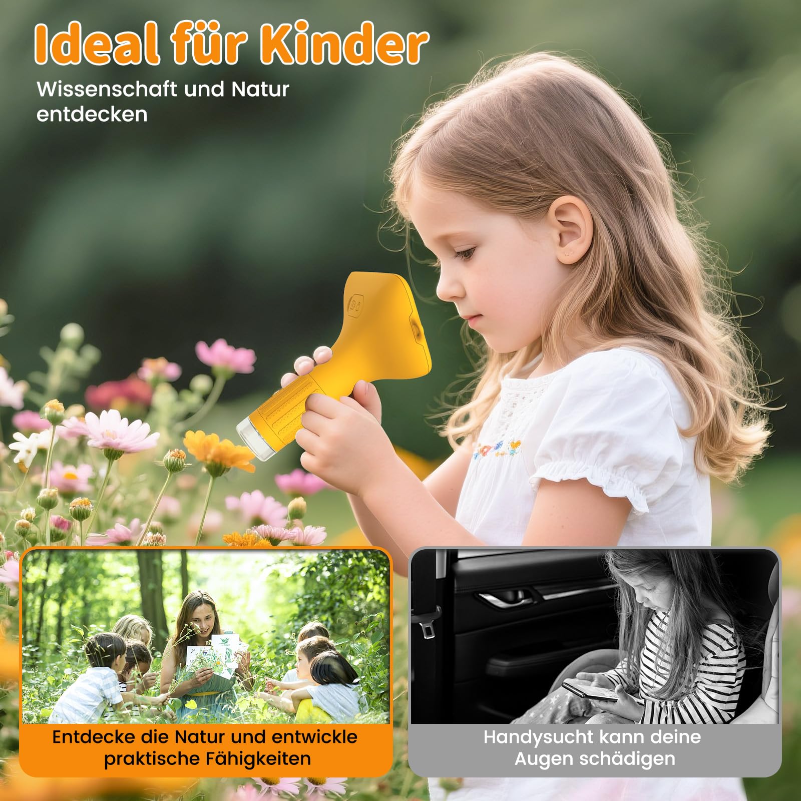 Microscope Numérique pour Enfants avec Écran IPS 3.0 Pouces, Rechargeable, Grossissement 1000x, 8 Lumières LED, Jouet Expérimental et Cadeau Éducatif pour Enfants de 3 à 12 Ans et Adultes