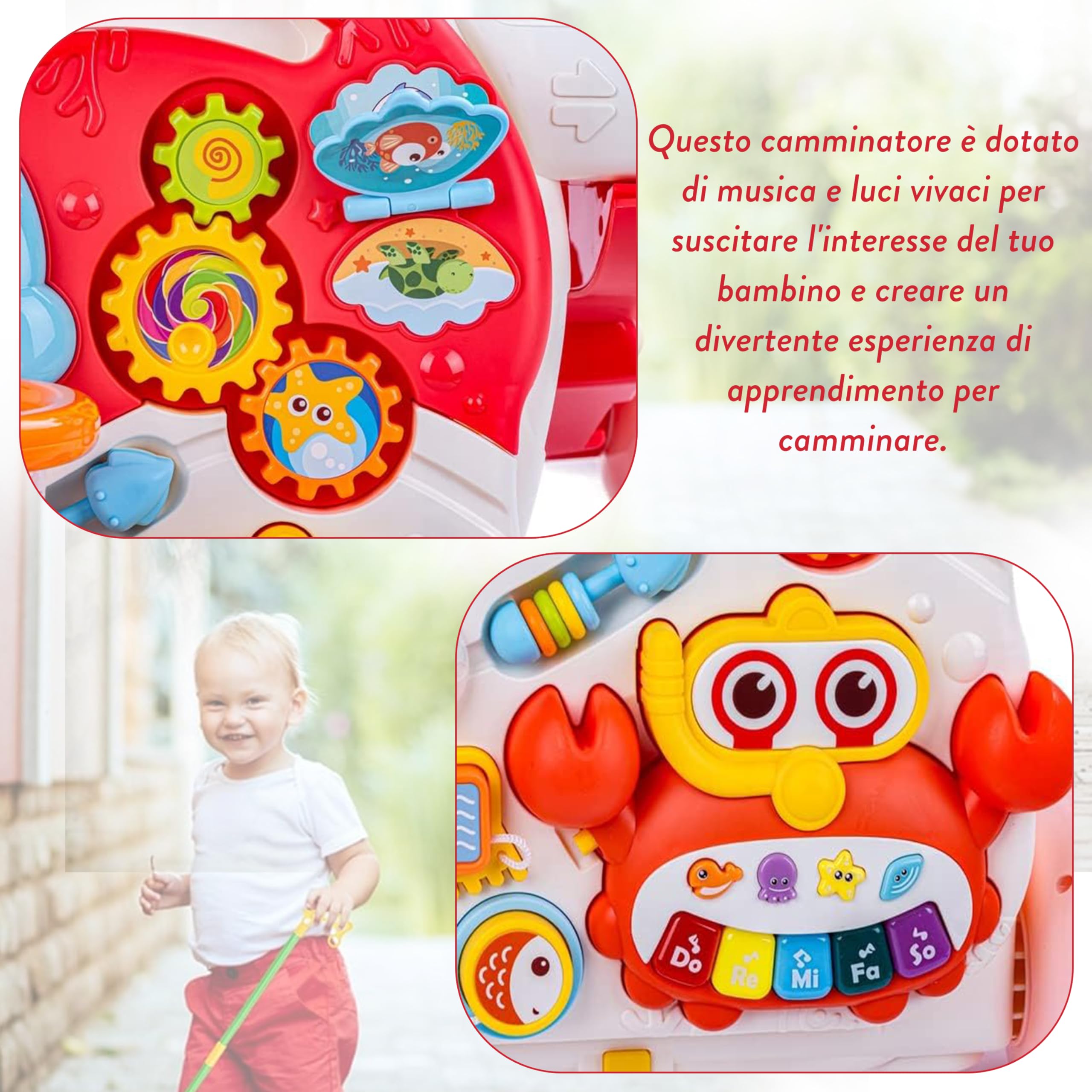 COIL Girello 5 in 1 – Aiuto a camminare, giocattolo educativo musicale, altezza regolabile, deambulatore, apprendimento a piedi, a partire da 1 anno, rosa