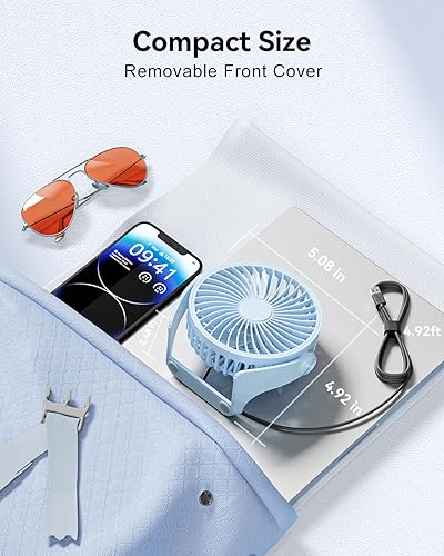 Miniatura 6 de Ventilador de escritorio USB, pequeño portátil de 5 pulgadas, 3 velocidades, potente ventilador de escritorio personal, rotación de 360, ajustable,
