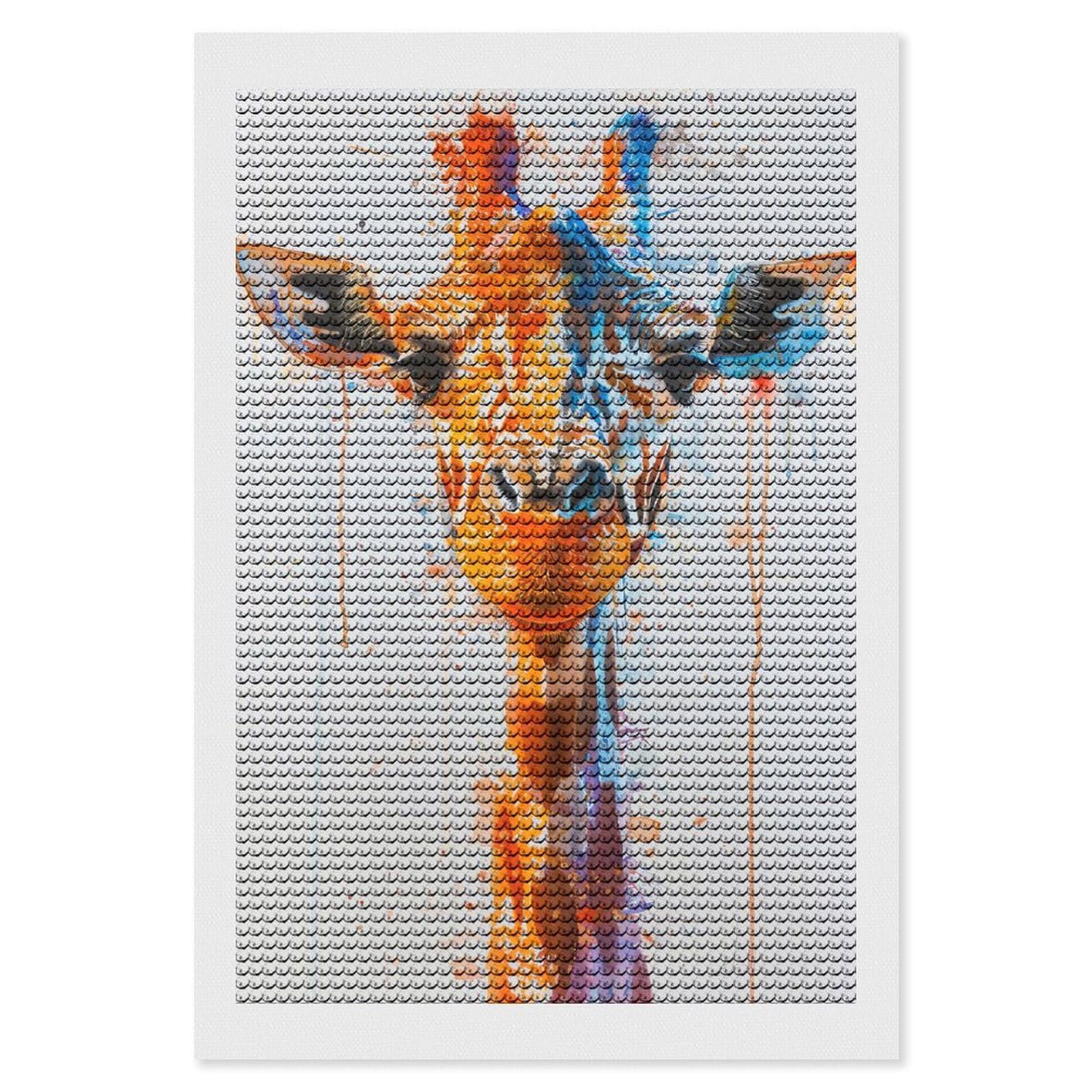 Junmoney Giraffe Watercolor Diamond Painting Canvas Kit 8"x12", Adhesive Canvas, Living Room Decor, Farmhouse Decor, Winter Craft