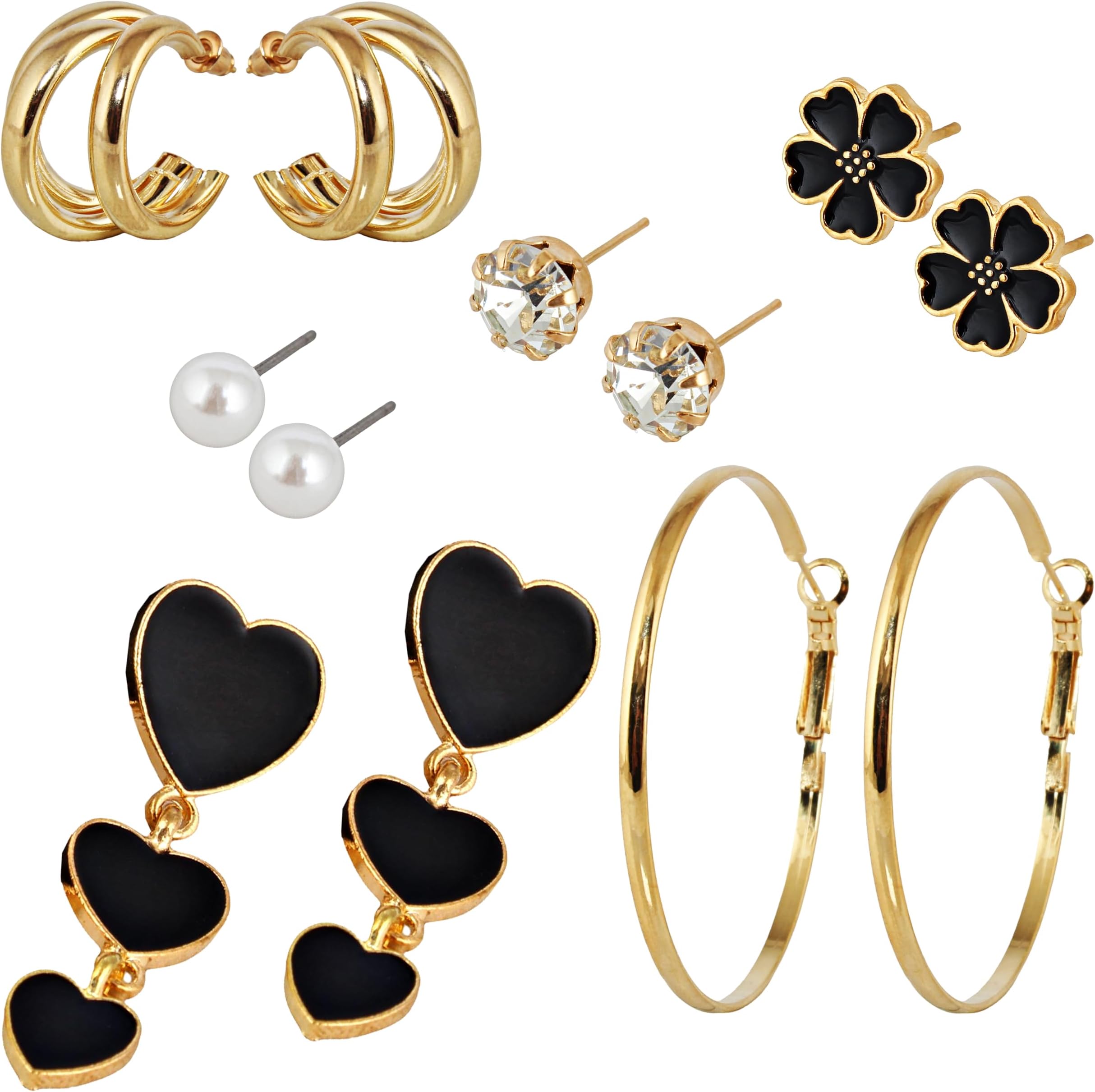 LUCKY JEWELLERY Fashion Combo Set Of Latest Earrings Celebrity Inspired Stylish Trendy Stone Stud Earing Cuff Earring for Women & Girls (CHEX-COMBO-PARENT)