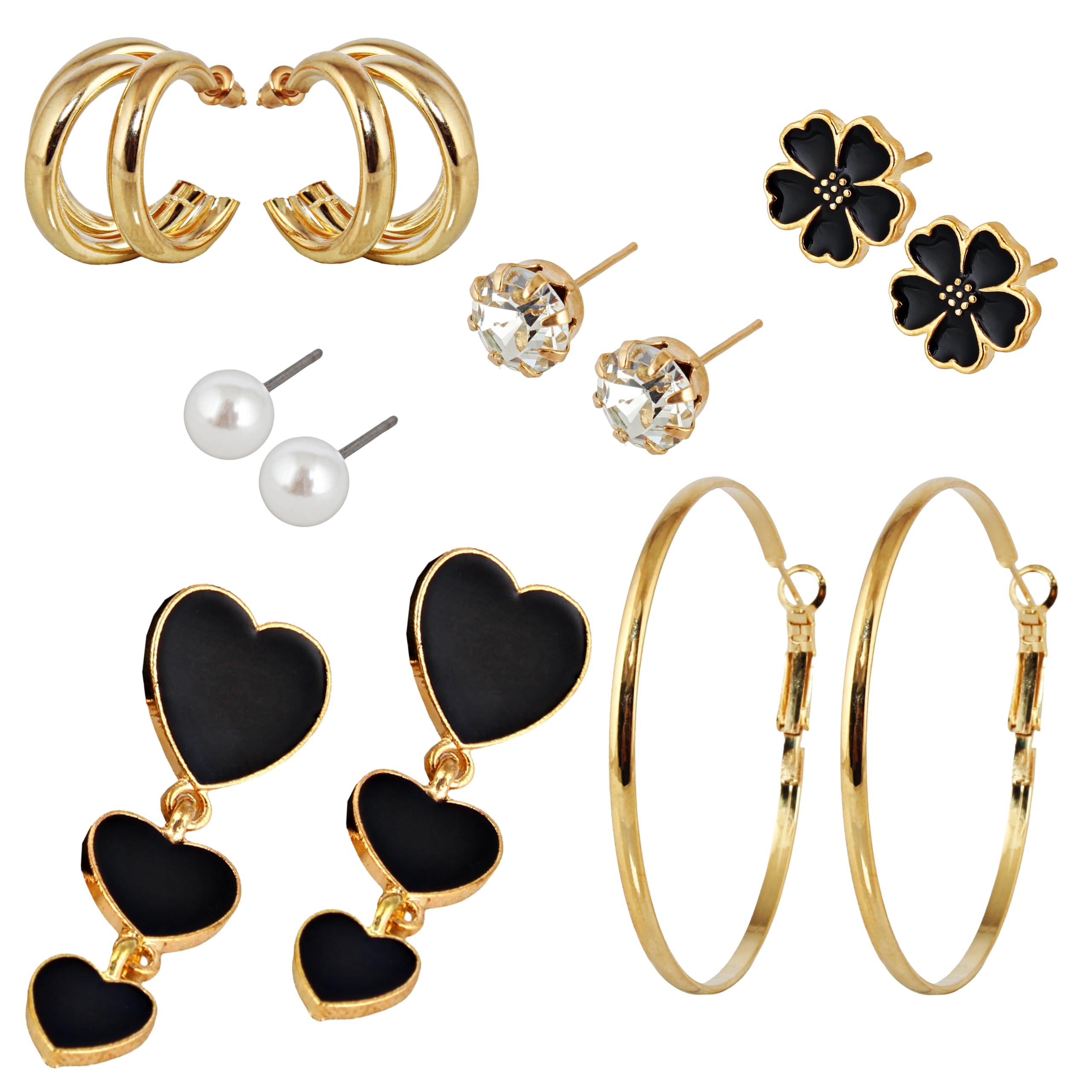 LUCKY JEWELLERY Fashion Combo Set Of Latest Earrings Celebrity Inspired Stylish Trendy Stone Stud Earing Cuff Earring for Women & Girls (CHEX-COMBO-PARENT)