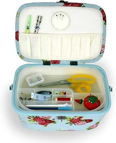 Miniatura 3 de Dritz Cesta de coser grande ovalada, azul floral