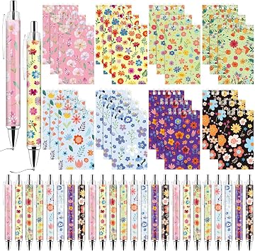 48 Pcs Thank You Gift Bulk Floral Spiral Notebook and Ballpoint Pen Set