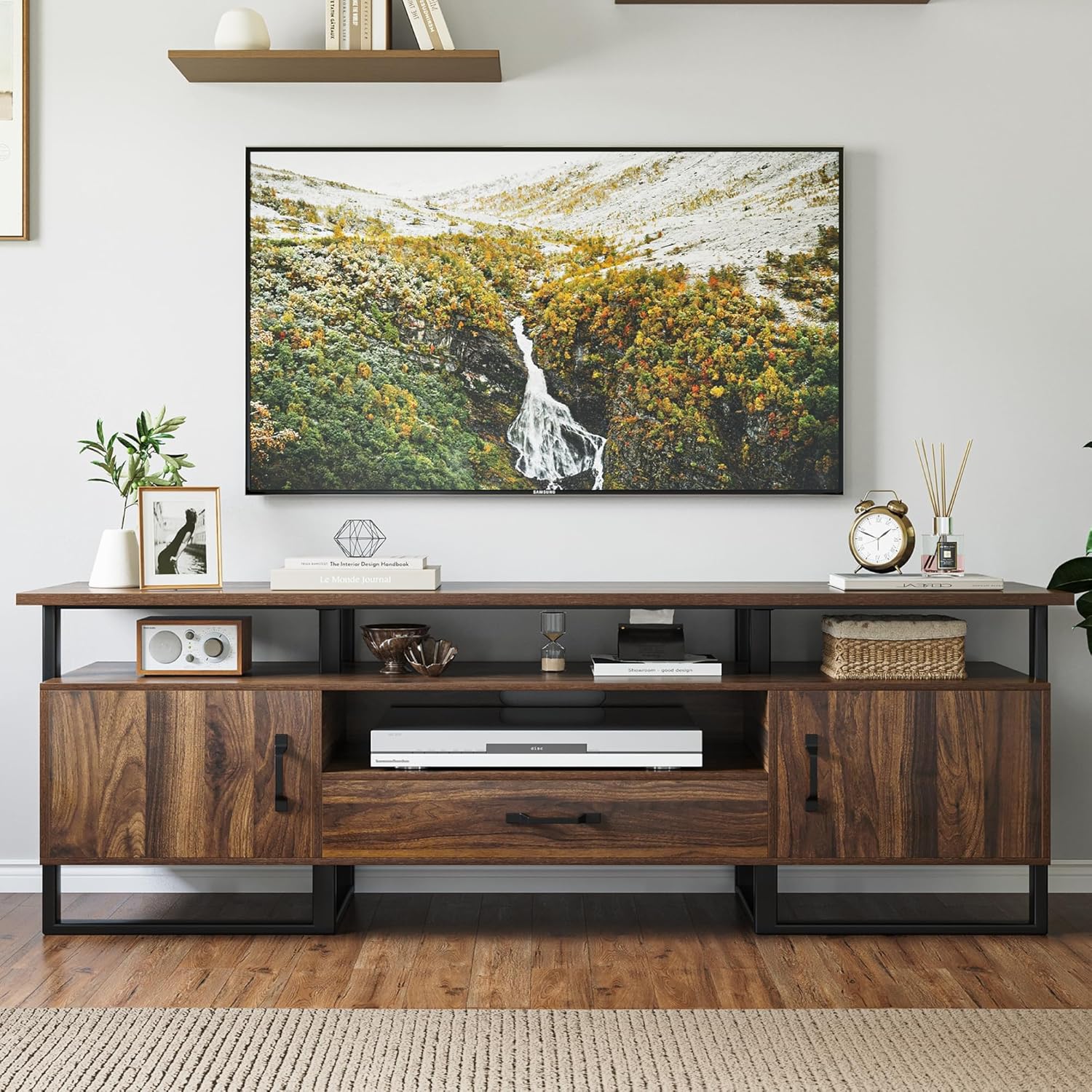 IDEALHOUSE 70 inch TV Stand for TVs up to 75", Industrial Entertainment Center with Storage Drawer and Open Shelves, TV Console Media Cabinet for Living Room, Bedroom, Rustic Brown