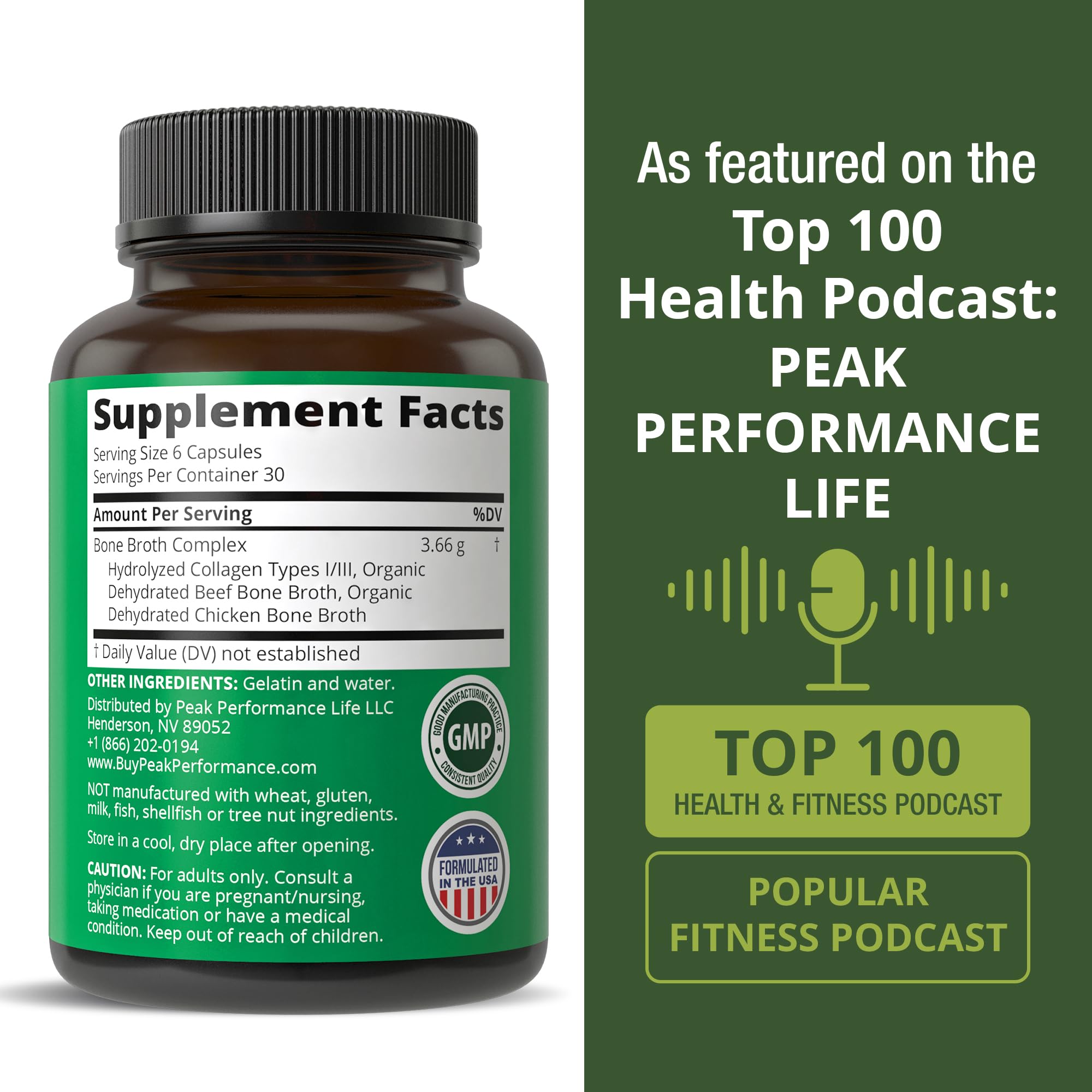 Peak Performance Bone Broth Collagen Capsules Supplement. 180 Pills — Amazon image 6