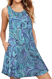 Sundress for Women Summer Casual Sleeveless Dress Swing Loose Floral Cover up Beach Tank Dresses with Pockets