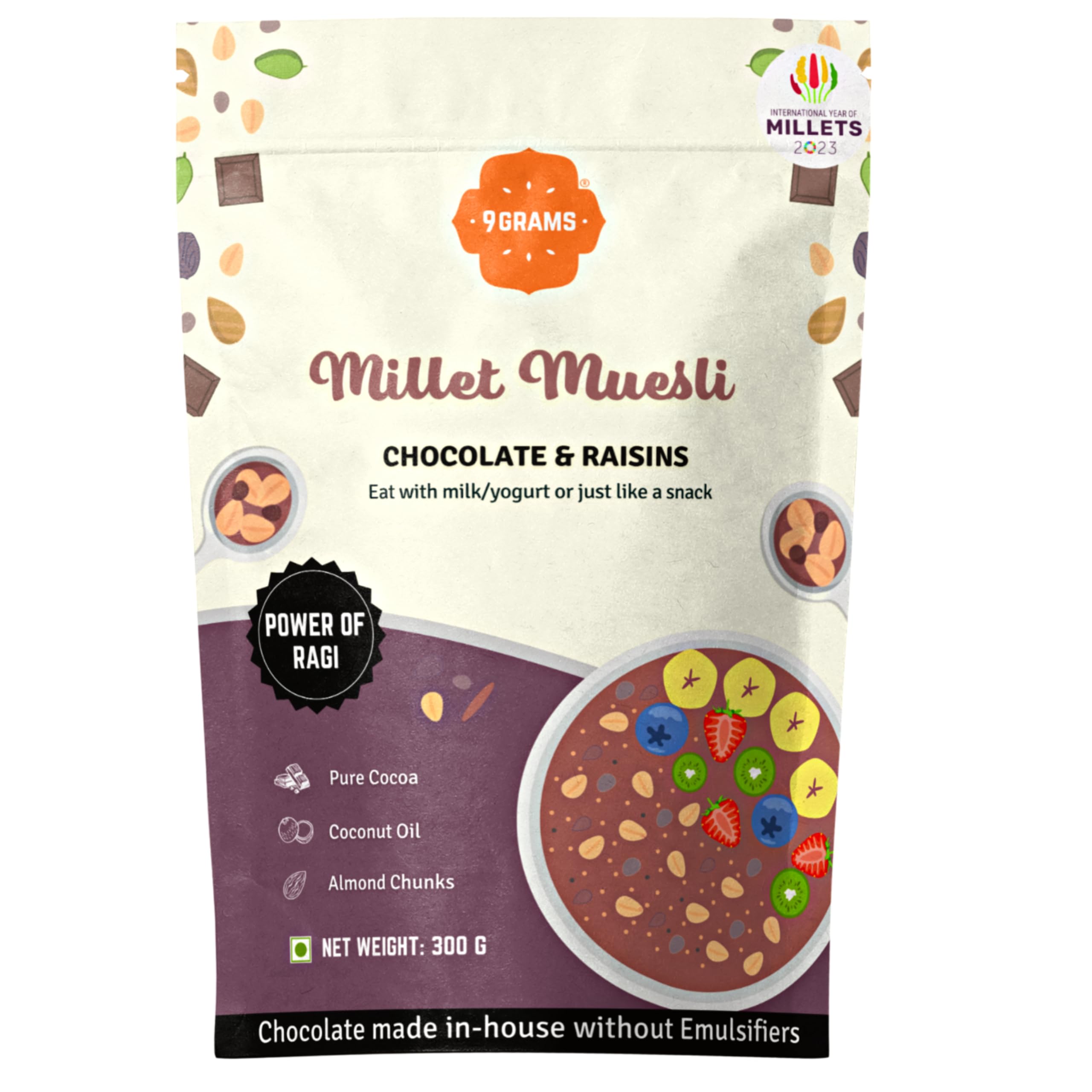 9GRAMS Chocolate & Millet Muesli, 300g pack, no refined sugar. Topped with raisins, almonds & figs (B095RFPJVV) Amazon Price History, Amazon Price Tracker