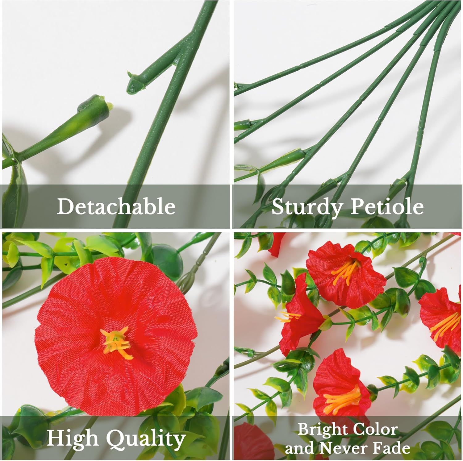 4 Pcs Fake Petunias Hanging Plants Artificial Flowers for Outdoors, Large Bushy Silk Petunia Faux Flowers Look Real Trailing Vines UV Resistant Faux Plants for Outdoor Planters (4 Red)