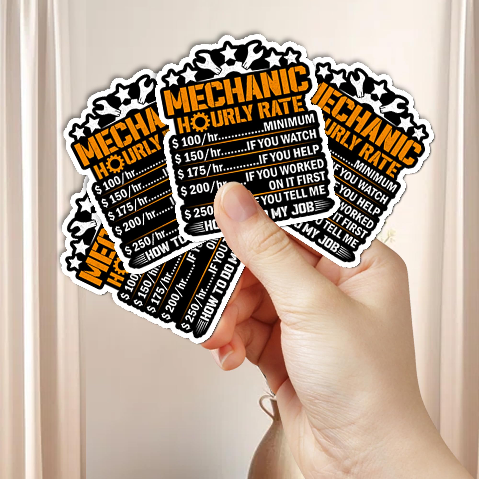 Pack 4PCS Mechanic Hourly Rate Stickers Funny Mechanical Waterproof Vinyl Decal Decor Laptop Phone Case Water Bottle Car Truck Bumper Scrapbook Gifts Birthday Christmas for Adults Men