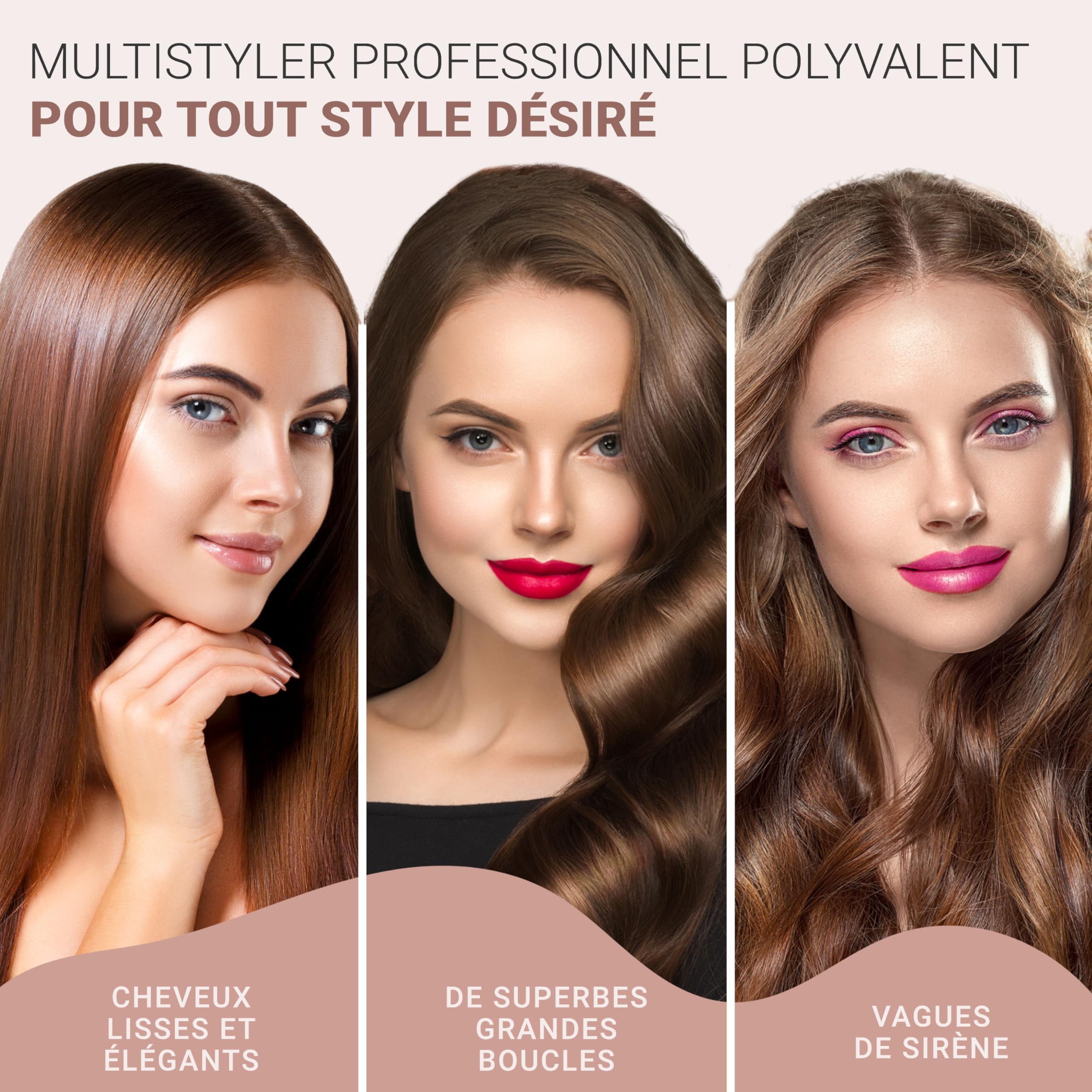 Golden Curl Fer Lisseur Cheveux Professionnel pour Lissage Facile et Rapide | 5 Ans de Tranquillité, Fer à Lisser et Boucleur 2 en 1, Appareil Coiffure Hair Straightener pour Lisser et Boucler (Or Rose)