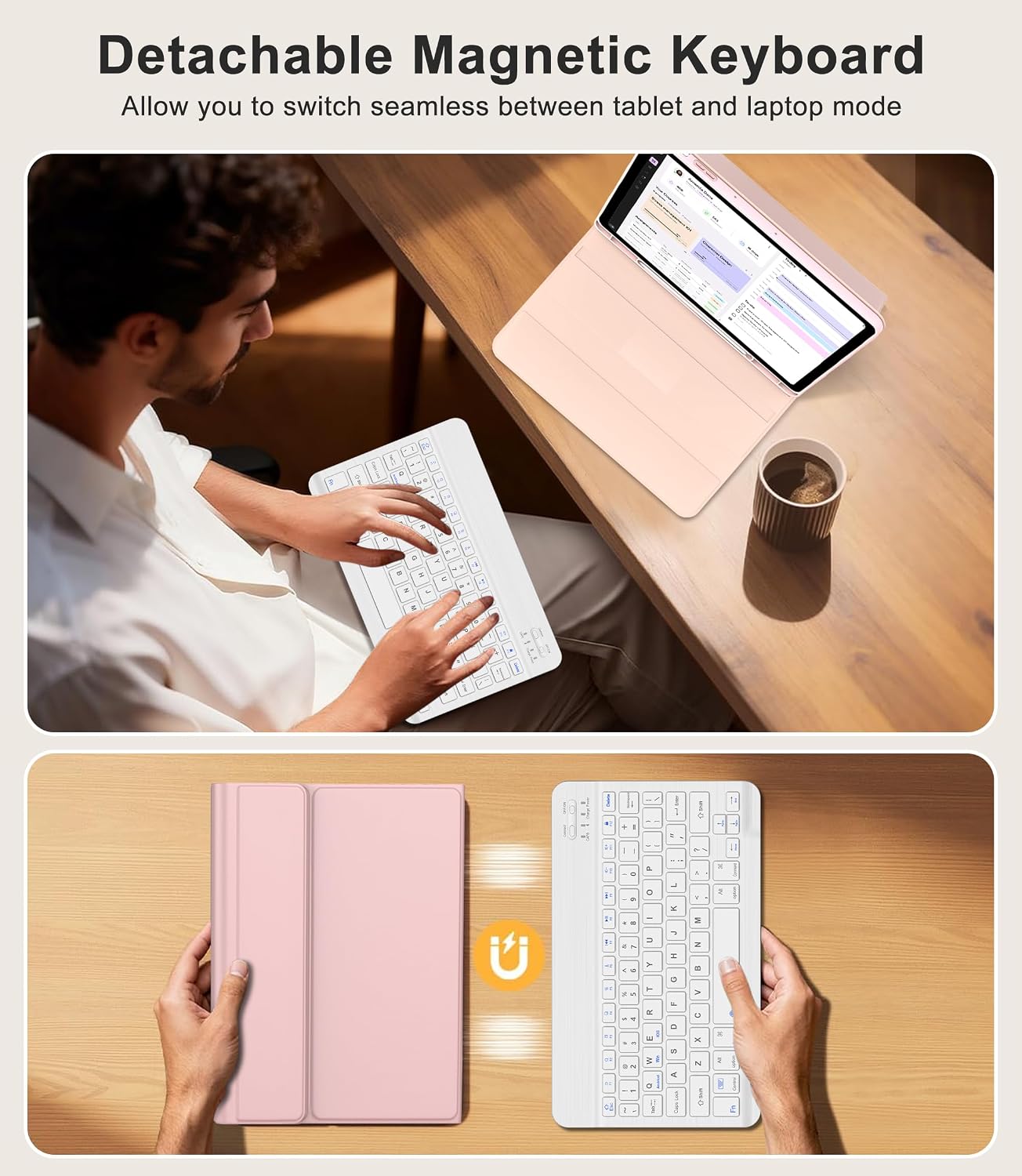 Keyboard Case for Samsung Galaxy Tab S10 Lite / S10 FE / S9 FE 10.9 Inch & S9 11 Inch Case with Pen Holder, Detachable Magnetic Keypad Cover for Galaxy Tablet S10 Lite 2025, Long Battery Life, Pink