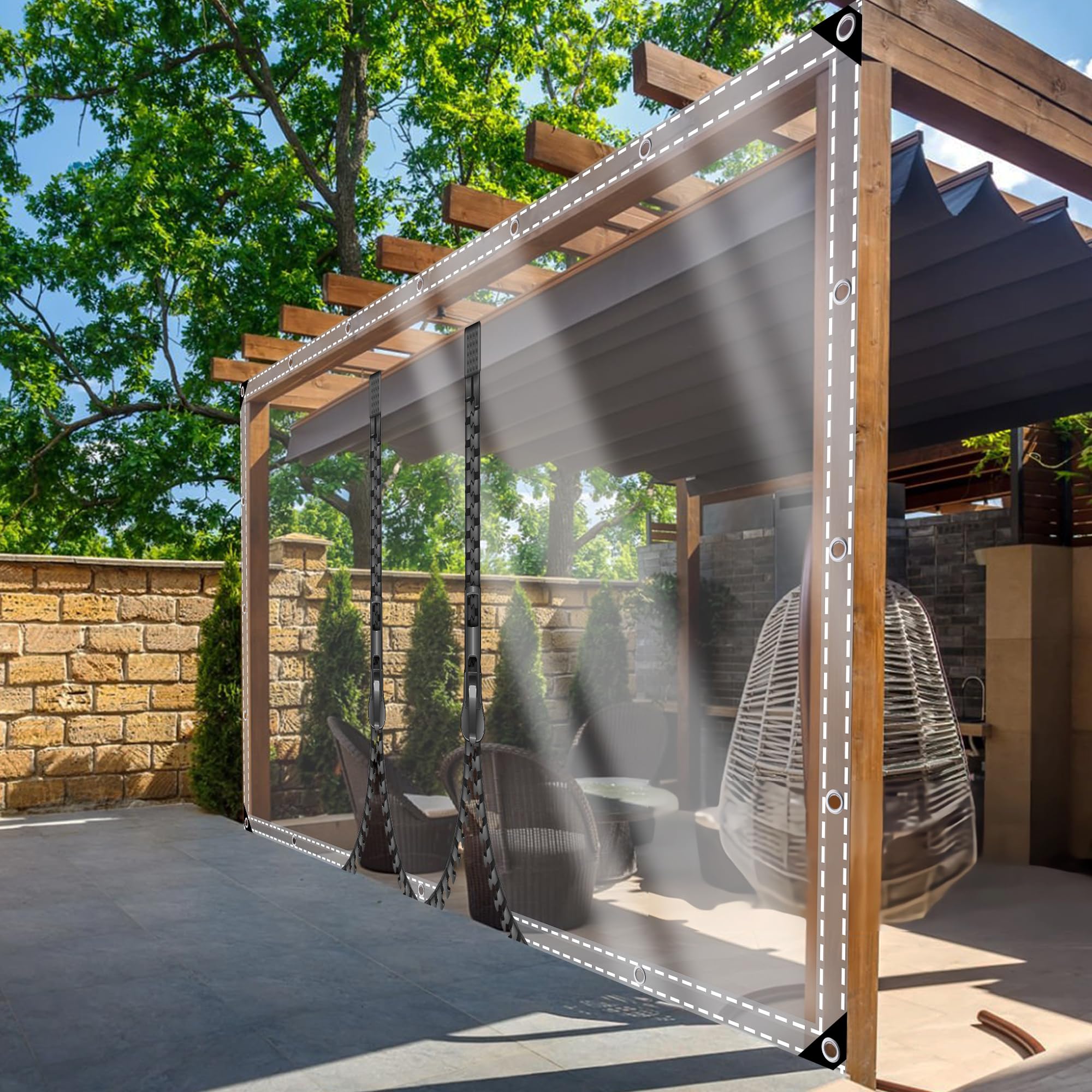 Transparent PVC Tarpaulin with Grommets, TMGJShd Custom 2 Zipper Heavy Duty Waterproof Cloth, Optional Size/Color/Thickness/Zipper, Suitable for Garden/Greenhouse/Patio/Carport. (0.35mm-2m-4m)