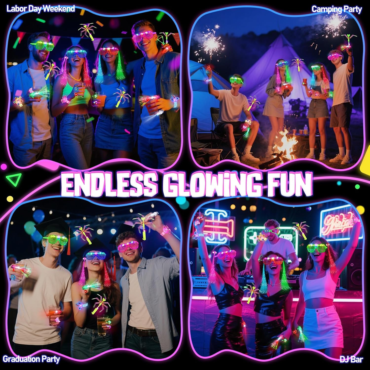 73PCS Glow in the Dark Party Supplies for Kids Adults, Light Up Party Favors with Glow Glasses, Spinner Bracelets, Slingshot, Bulk Glow Party Favors for Kids Halloween, Neon Party Supplies Accessories - Image 9