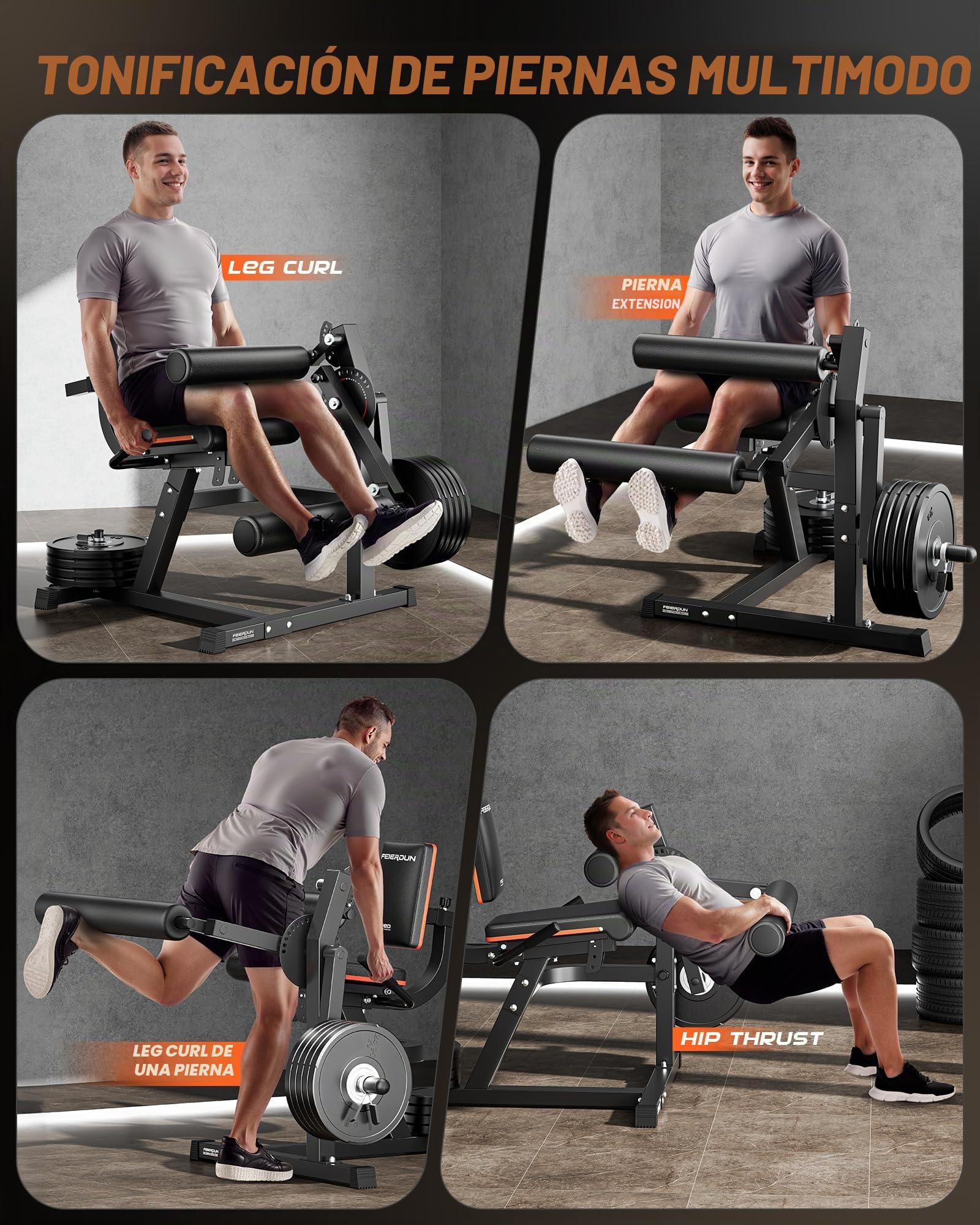 FEIERDUN Máquina de extensión de piernas ajustable 4 en 1, máquina de extensión de piernas de 700 libras de capacidad para entrenamientos de la parte inferior del cuerpo, máquina de rizado de piernas