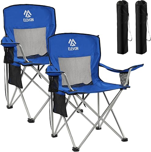 Vista 7 de Silla de camping Elevon, silla plegable portátil al aire libre con brazos, soporte para tazas y bolsa de transporte Verde