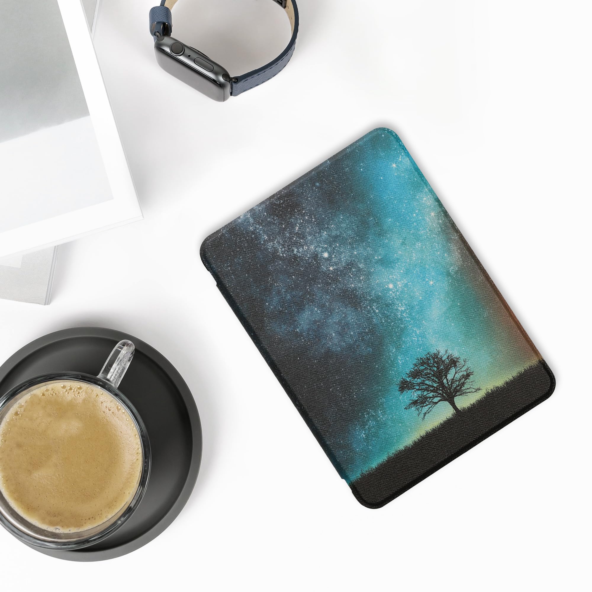 kwmobile Cover for Amazon Kindle Paperwhite (2024)/Colorsoft Case - eReader Cover with auto sleep funktion - Cosmic Nature with Blue/Grey/Black — view 2