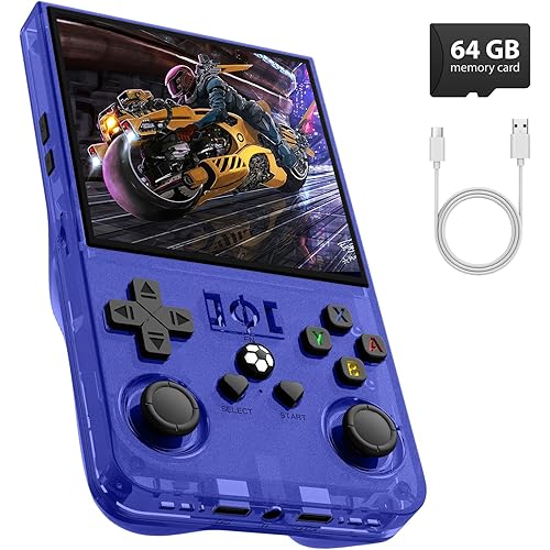 R36MAX Retro Gaming Console, 4.0 Inch Handheld Game Console with 64GB Classic Video Games Inchluded,Support 30+ Simulators,Hand Held Game Console for Christmas (Blue)