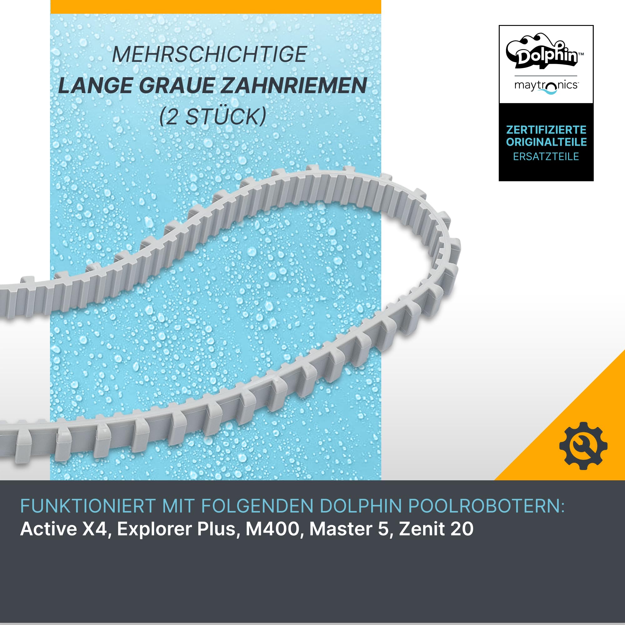 Dolphin Original-Ersatzteil - Langlebige graue Zahnriemen (2 Stück) - Teilenummer 9985006-R2