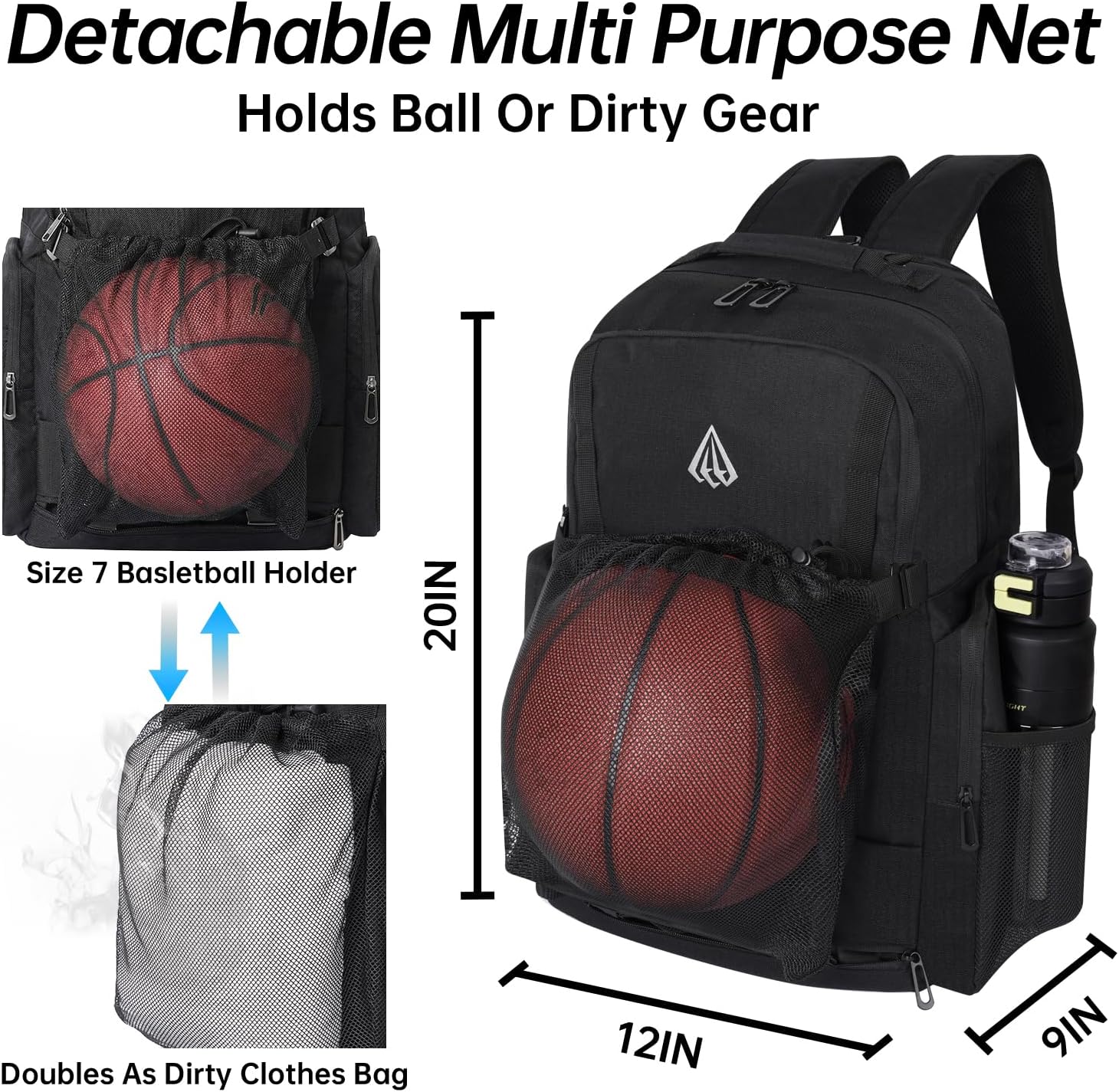 42L Basketball Bag with Ventilated Shoe Compartment & Detachable Ball Mesh,Pro Basketball Backpack for Boys with Wet Dry Separation,Insulated Cooler Pocket,Varsity Training Gear