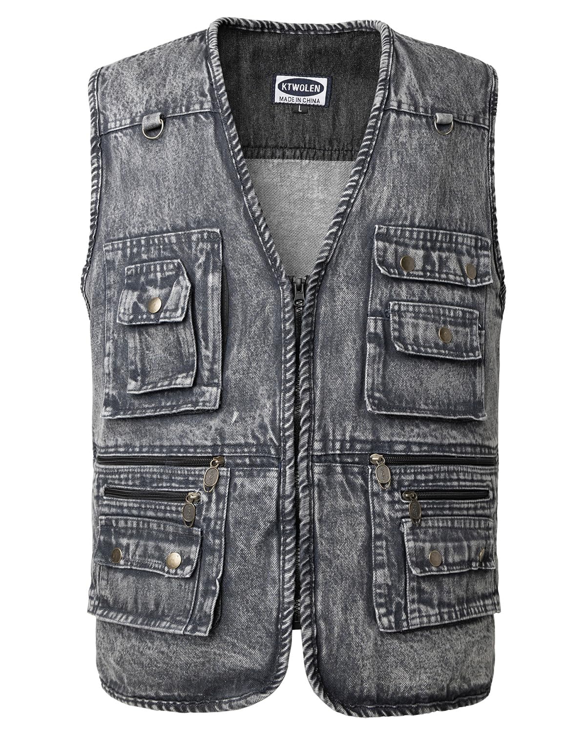 KTWOLEN Herren Retro Jeans Weste Motorrad Weste Vintage Kutte Jeansweste Ärmellos Jeans Jacke Denim Weste mit Vielen Taschen