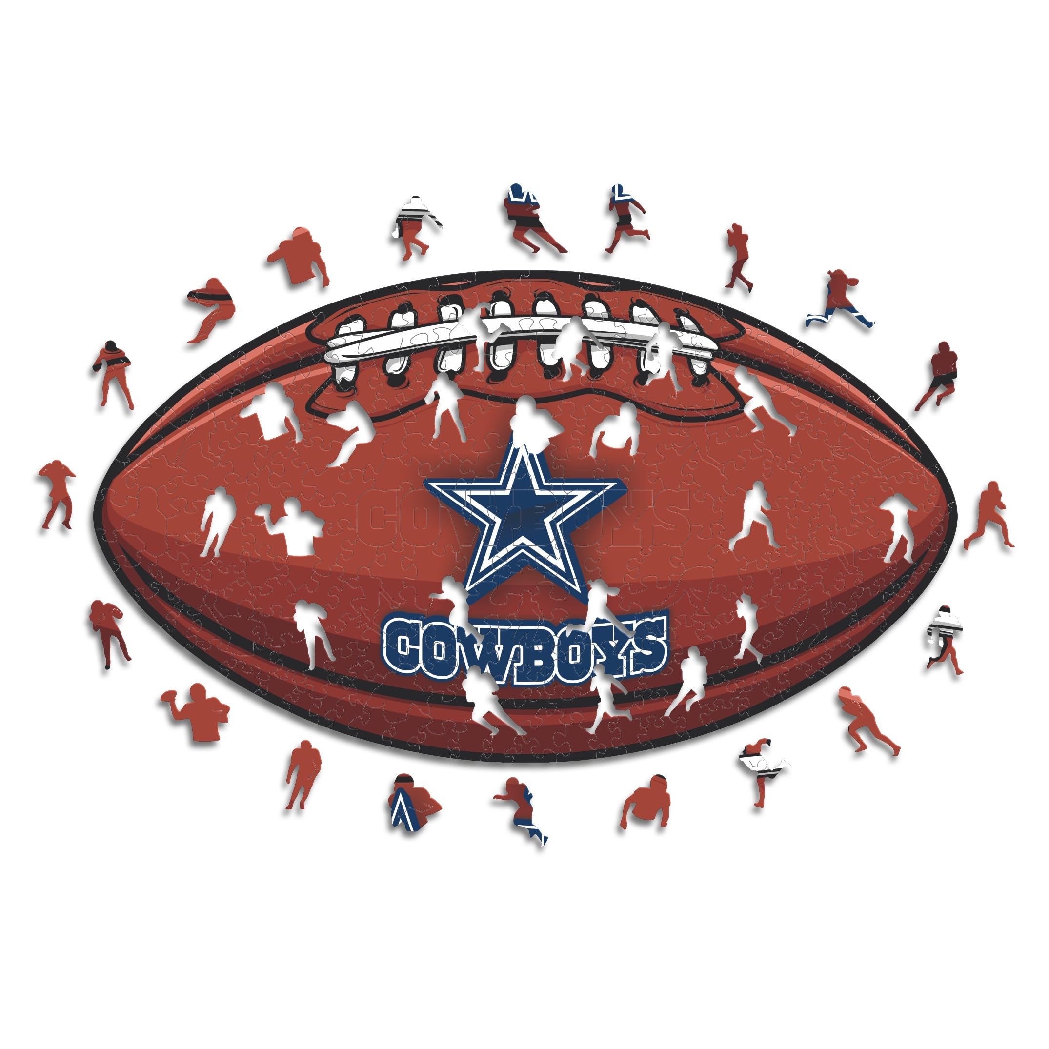 Iconic Puzzles, Dallas Cowboys Crest, 100% ökologisch nachhaltiges Holzpuzzle mit offizieller Lizenz, Größe S, 150 Teile