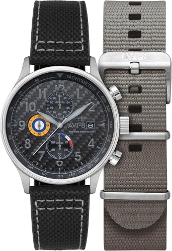 AVI-8 Hawker Hurricane Mens Watch - 42mm Stainless Steel Case, Japanese Quartz Movement, Genuine Leather Strap, Watches for Men, Classic Chronograph - AV-4011