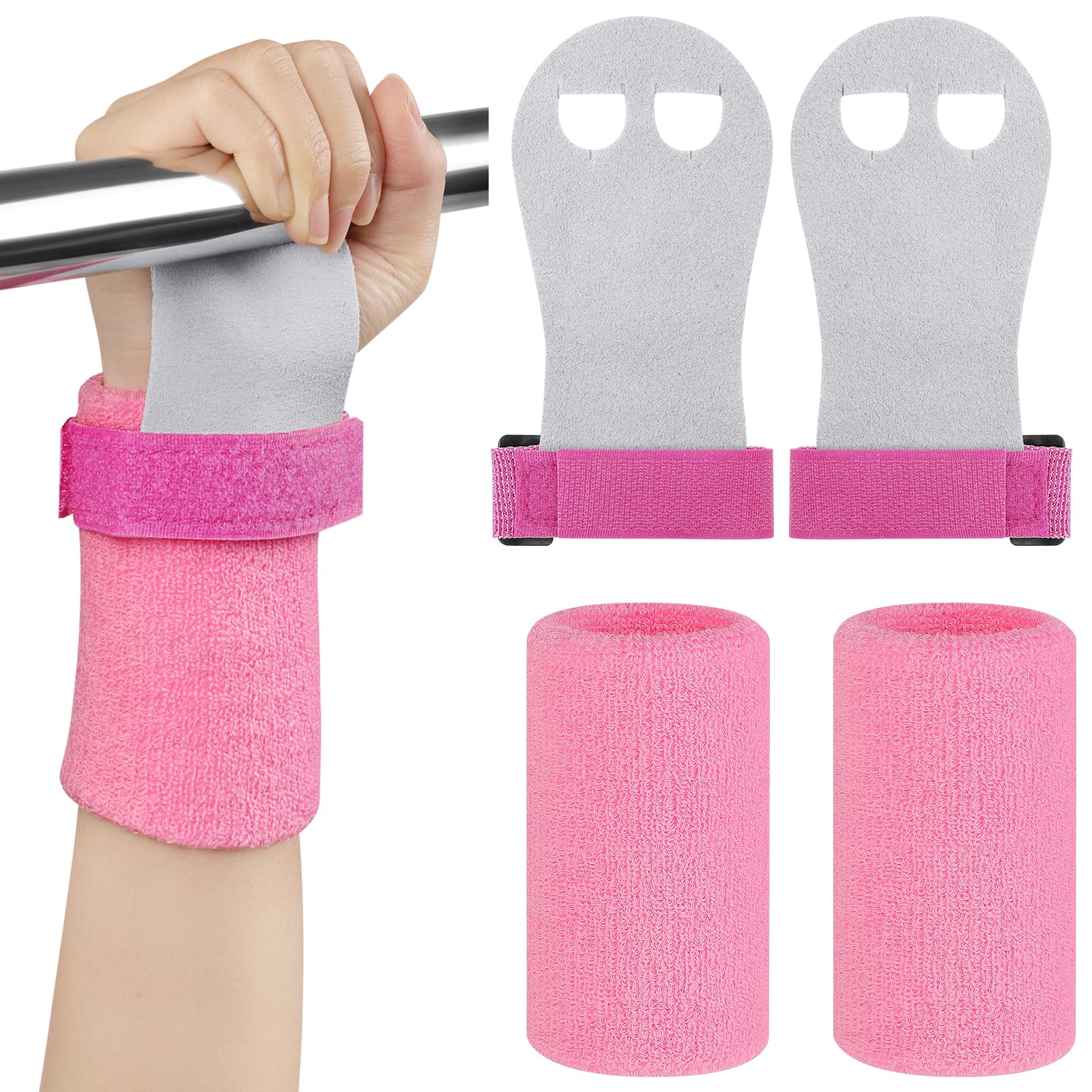 DiULi Almohadillas de Agarre para Niños, Juego de Calleras para Crossfit, Gymnastic Hand Grips, Muñequeras de Toalla Incluidas, Protección de Manos, para Cross Training Calistenia y Gimnasio - 2