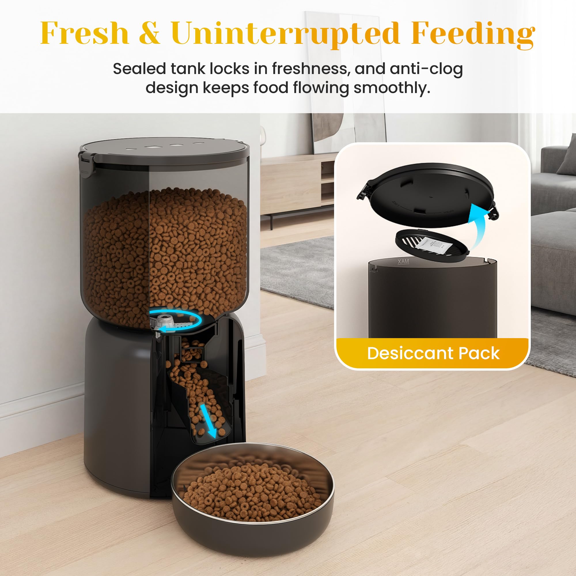 Automatic Cat Feeder with 1080p HD Camera, Automatic Dog Feeder with App Control via 2.4G/5G WiFi, Dual Power System & Voice Recording, 4L Food Dispenser for Cats and Small Dogs, Black - image 5