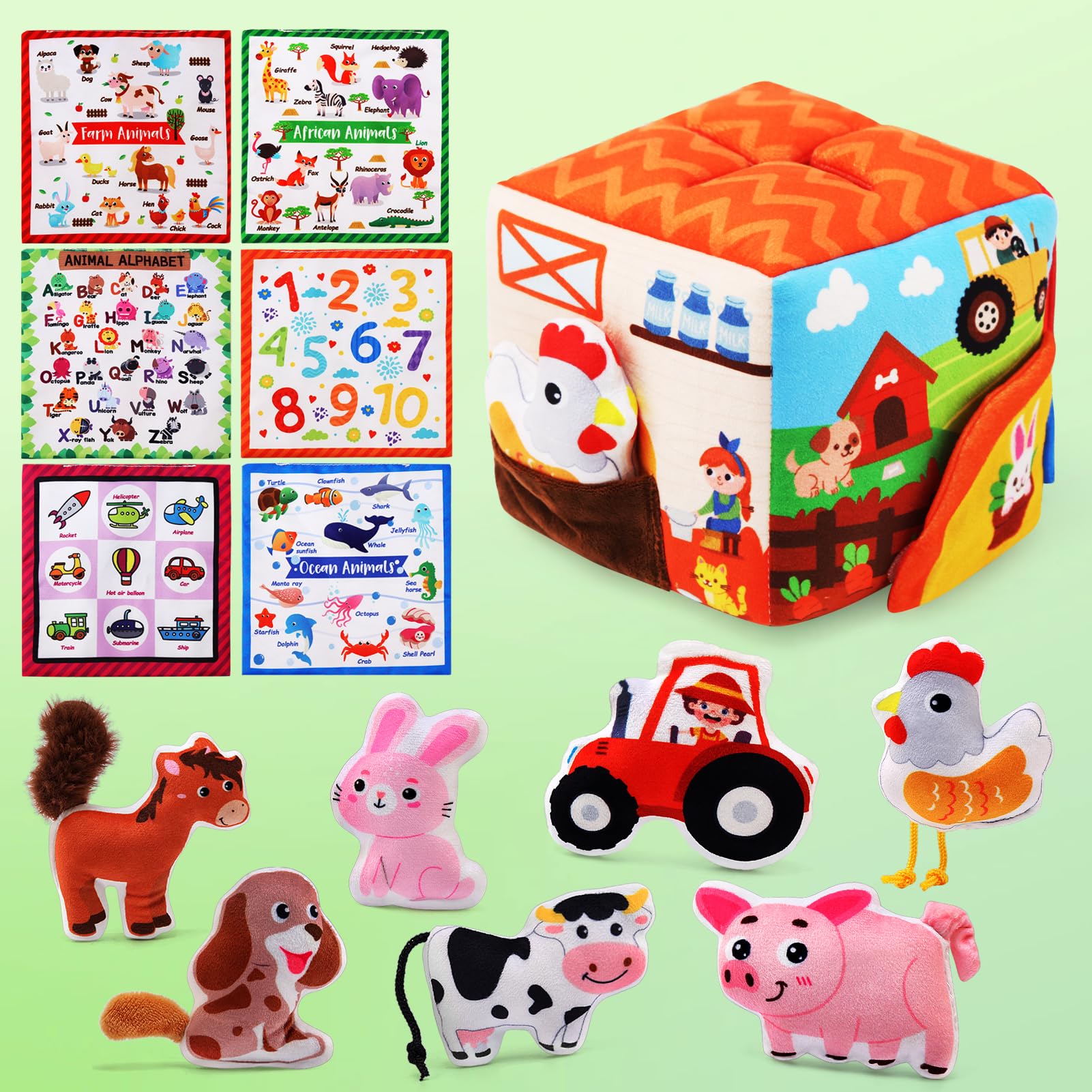 LEADSTAR Baby Tissue Box Toy Farm Crink Plush,Whats Inside Box Montessori Toys with Rattle,Crinkle,Mirror for Babies 6 9 12 18 Months Early Developmental Infant Sensory Learning Toys Newborn Gifts (C) - Image 2