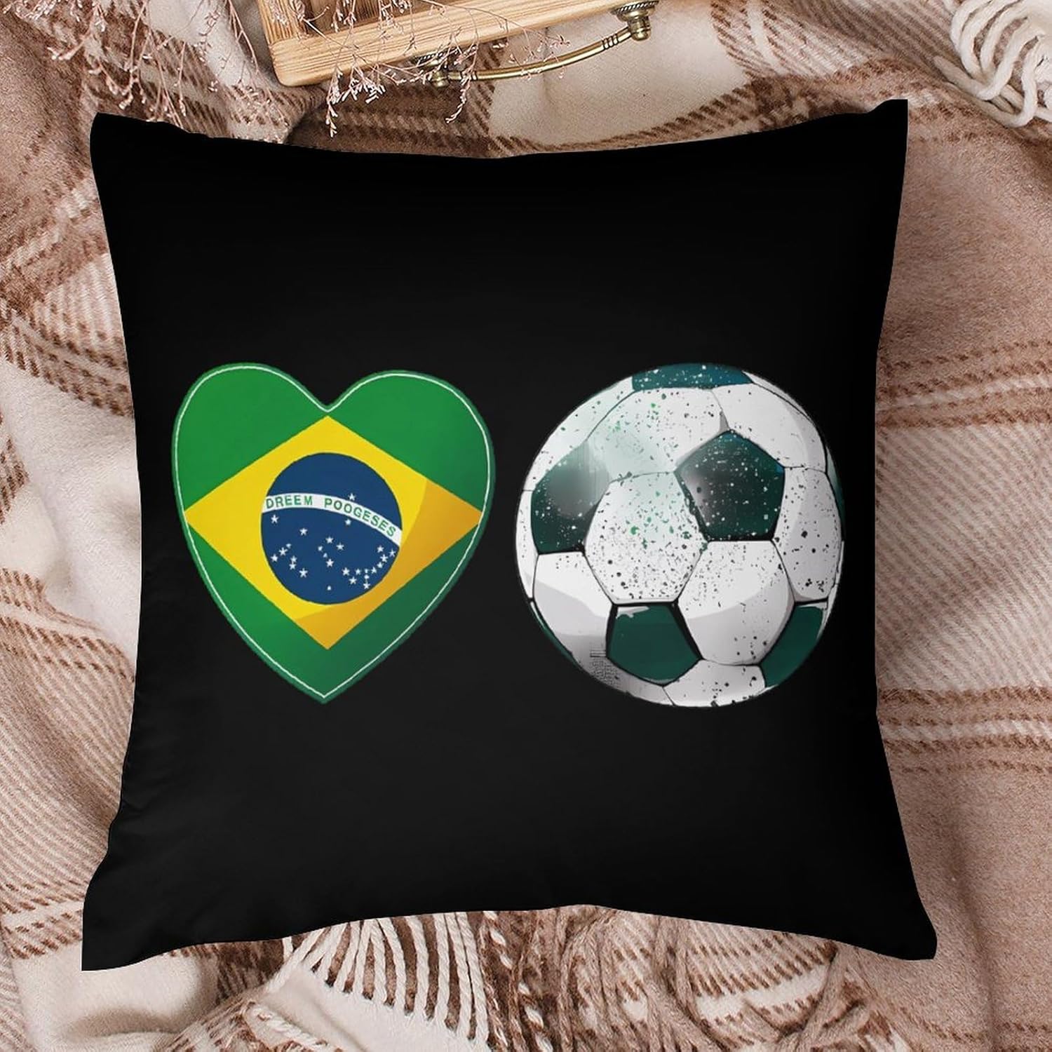I Love Brazilian Flag Soccer Printed Throw Pillow Case 4 Pcs Soft Pillowcases Pillows Covers Sofa Bed Decor 12/14/16/17/18/20/22/24/32 Inches