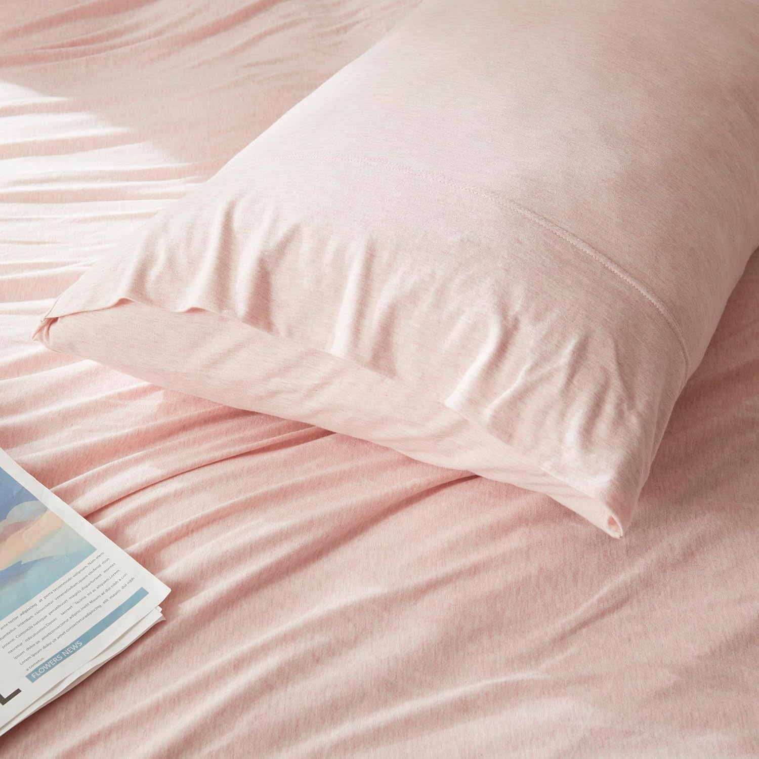 H HOUSEHOLD 100% Jersey Knit Cotton Queen Size Pillowcases Set of 2, Super Soft Breathable Pillow Cases, Envelope Closure, Stretchy T-Shirt Fabric (Heathered Pink, Queen Size Pillowcase) image 4