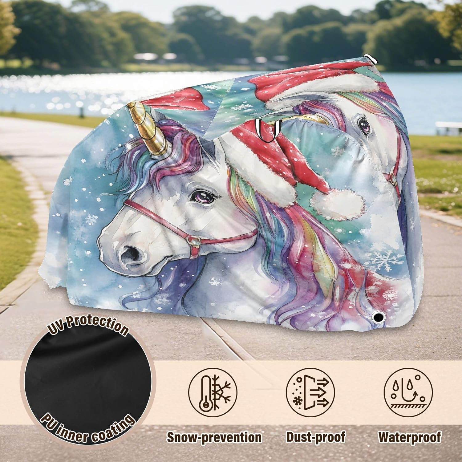 ALAZA Christmas Unicorn Bike Cover Waterproof Outdoor Ebike Bicycle Covers Tarp Protection for 1/2 Bikes, Sun UV Dust Wind Proof