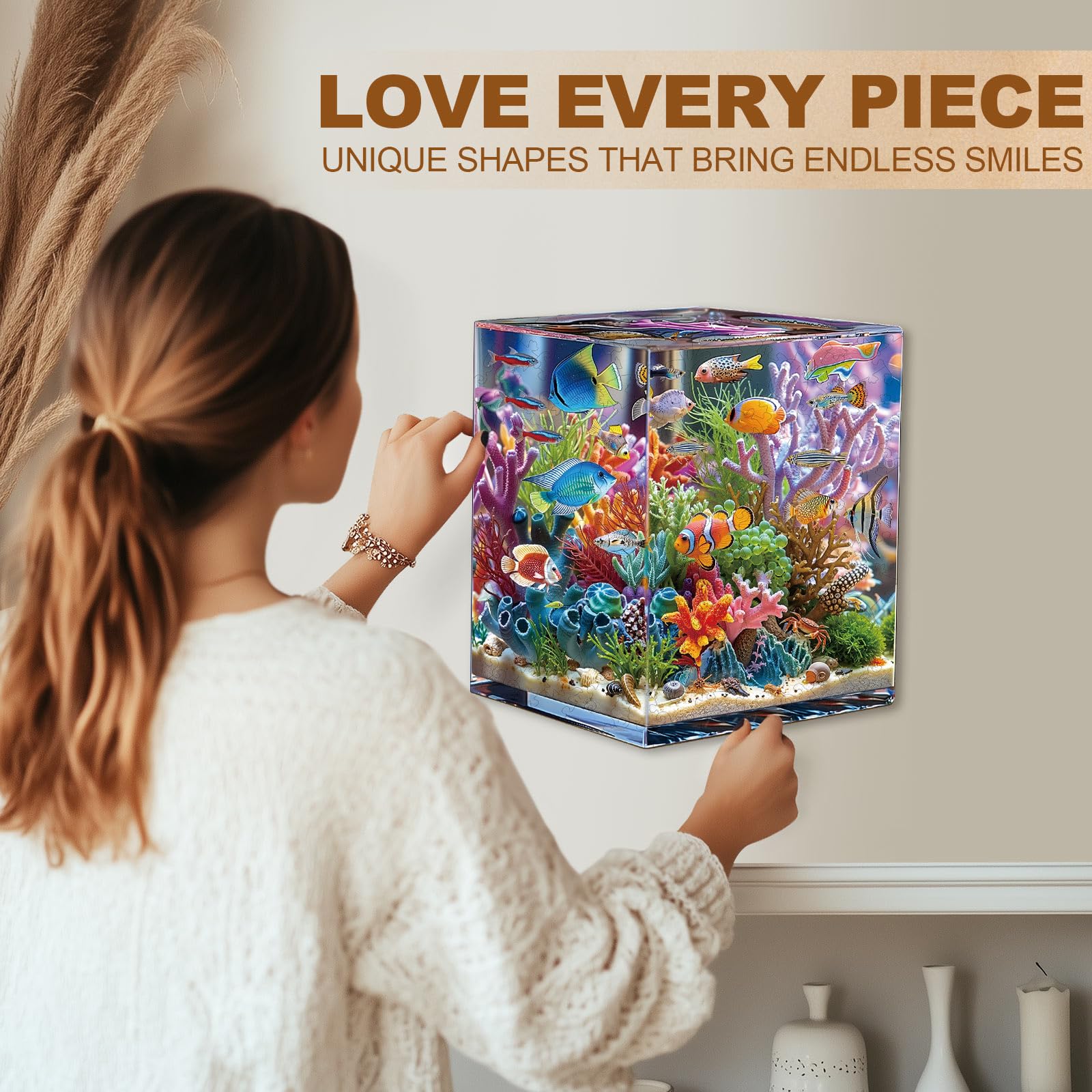 Jigfoxy Puzzle in legno per adulti, puzzle con acquario oceano con pezzi unici a forma di animale, rilassante gioco rompicapo, regalo di compleanno per familiari e amici (L-32 x 31 cm, 170 pezzi)