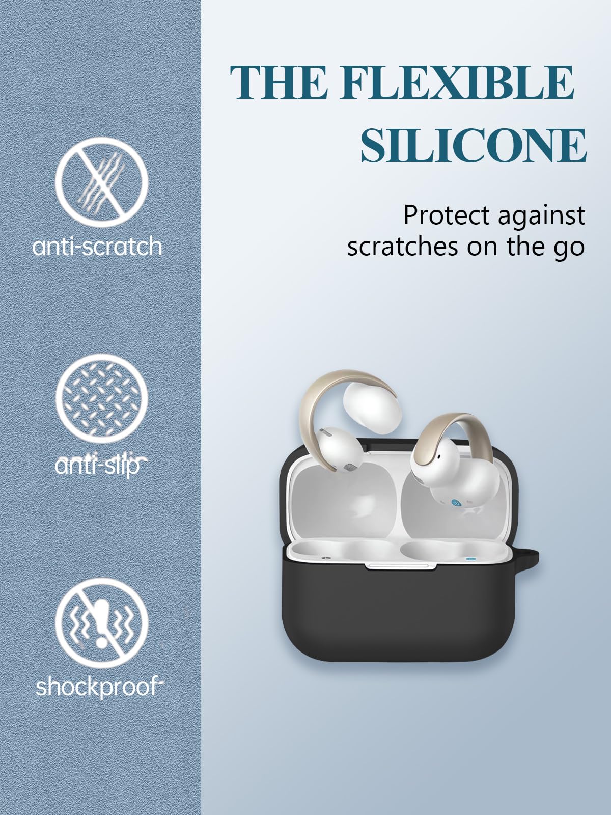 NOUKAJU Protective Case For Anker Soundcore AeroClip - White Silicone Cover With Carabiner & Lanyard