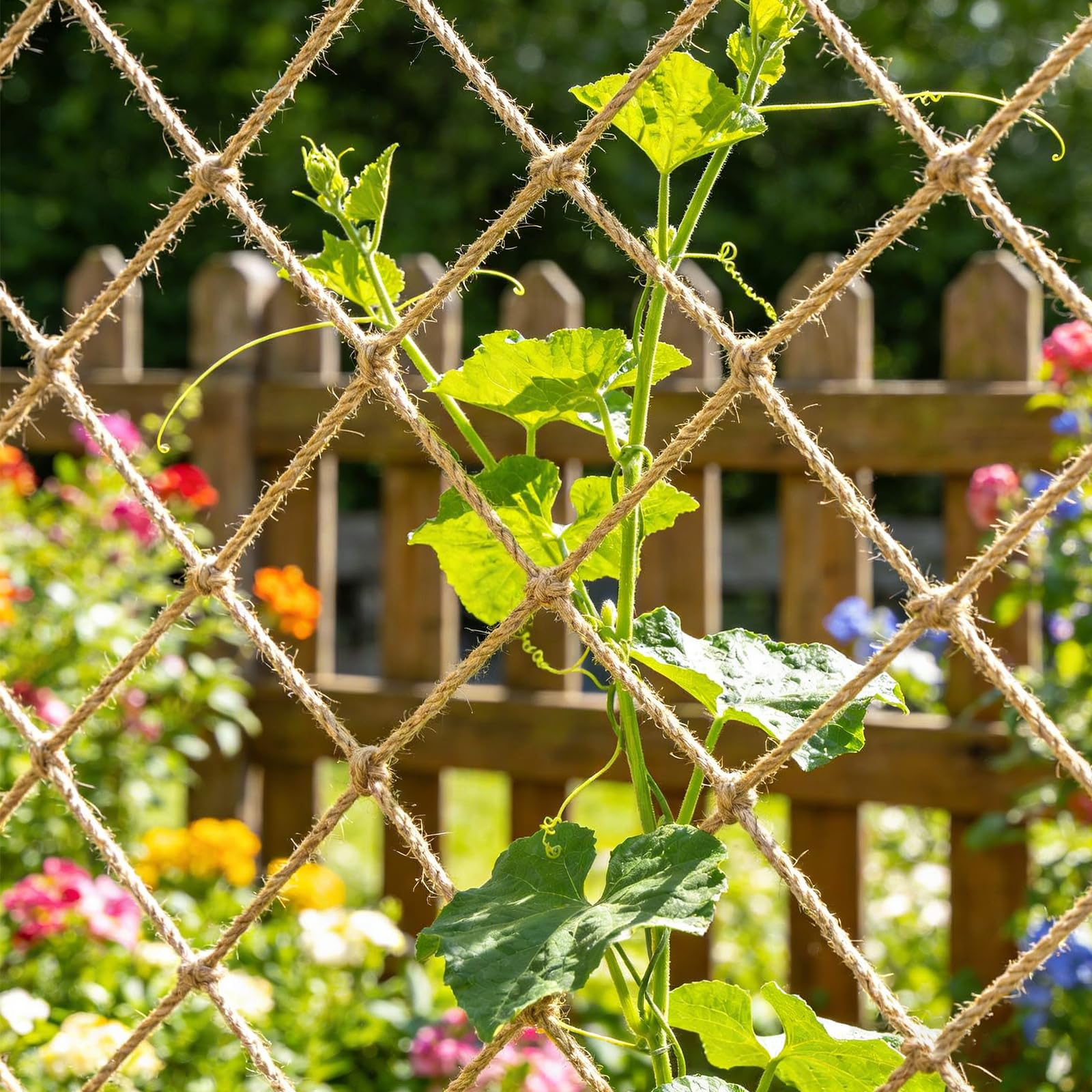 Jute Netting for Climbing Plants, 1m x 5m Natural Jute Twine Garden Netting Mesh, 3mm Thick Heavy Duty Trellis Netting for Pea and Bean, Cucumber, Tomatoes, Plant Support Netting for Garden