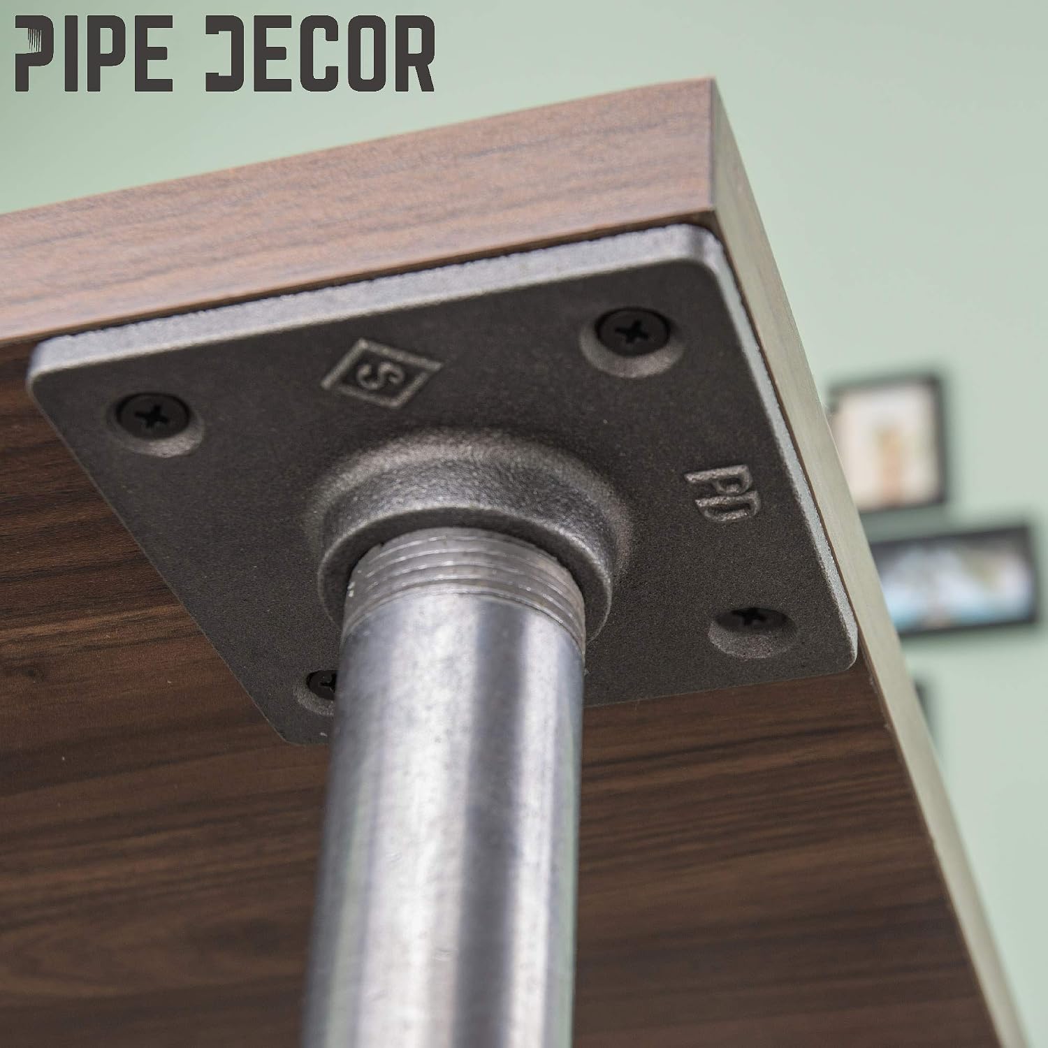 PIPE DECOR 1" Square Floor Flange Fitting, 4-Pack, Malleable Iron, Fits One Inch Diameter Black Steel Plumbing Pipes and Nipples, Build Vintage DIY Pipe Industrial Furniture and Shelving