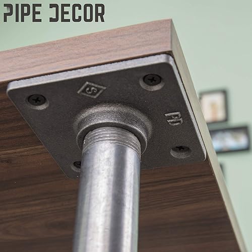Miniatura 3 de PIPE DECOR Brida cuadrada de piso de 1 pulgada, paquete de 4, hierro maleable, se adapta a tuberías y pezones de plomería de acero negro de una