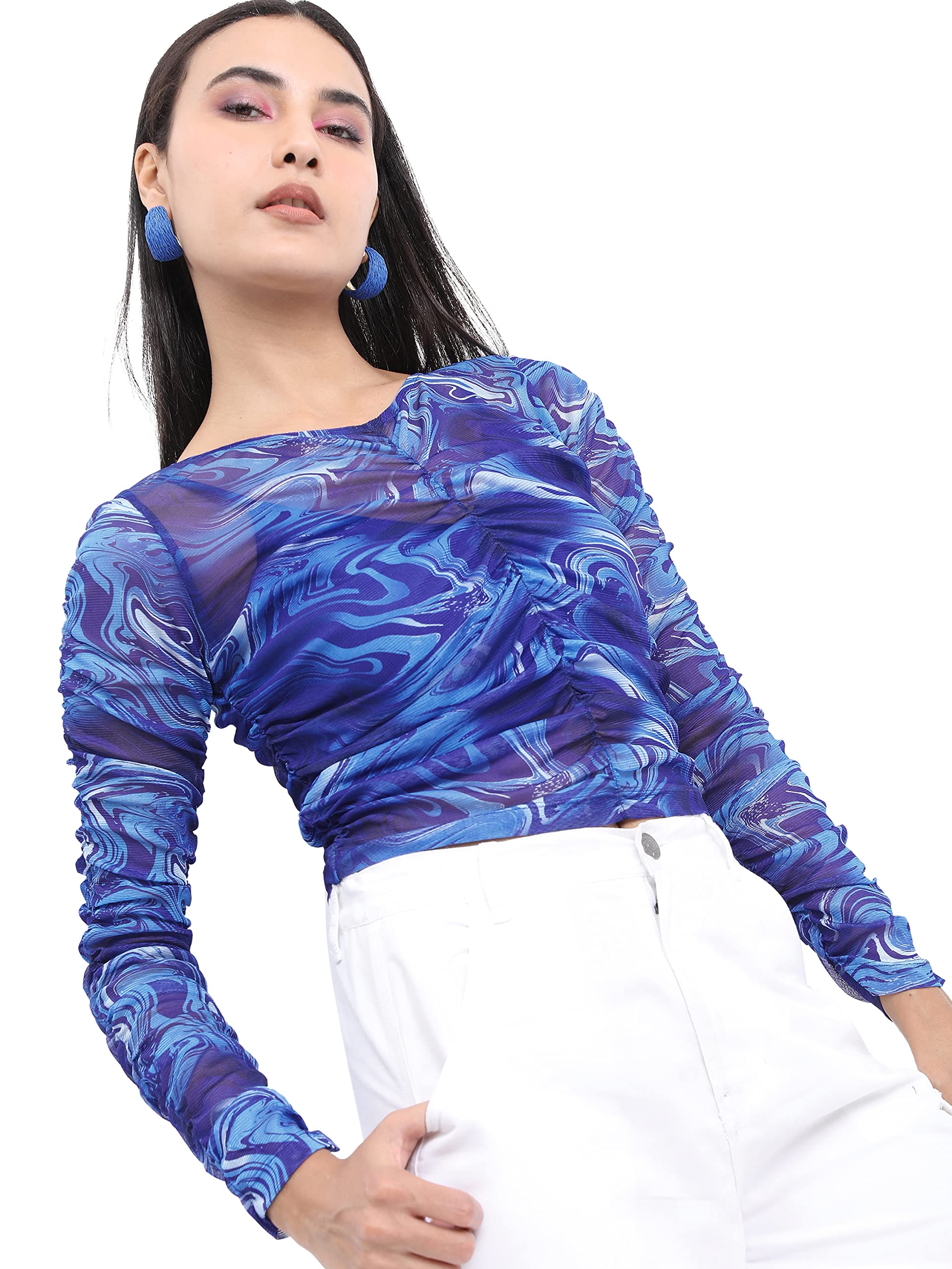 Ketch Women Polyester Regular Fit Printed Full Sleeve Tops in multi