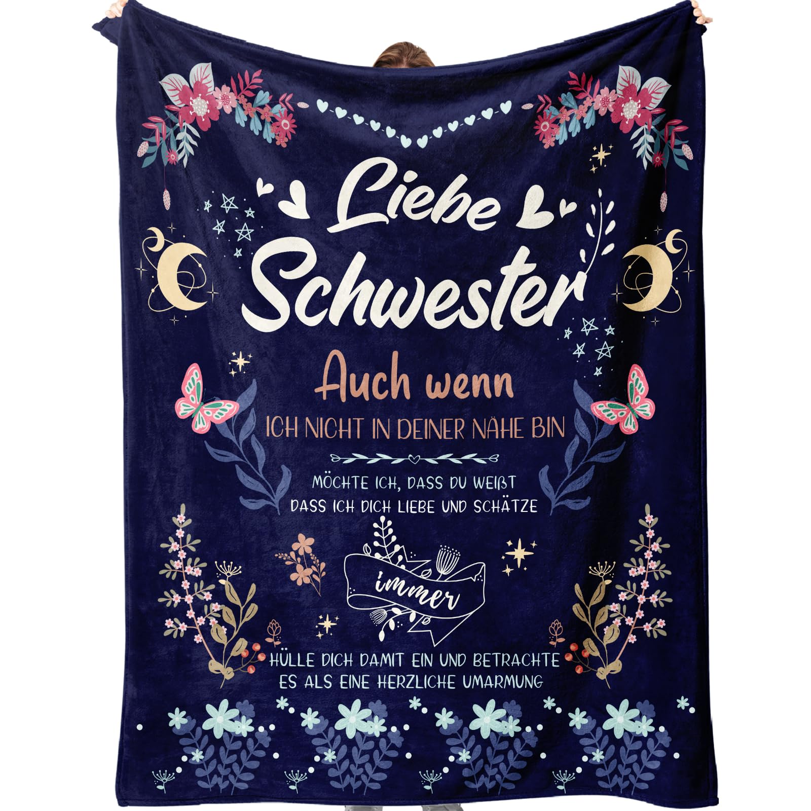 Geschenke für Schwester, Schwester Geschenk, Schwester, Schwester, Geburtstagsgeschenke, Kuscheldecken Geschenke, Schwester Decke 152cm x 127cm(Marineblau)