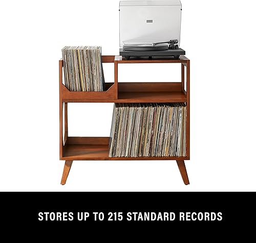 Miniatura 6 de Crosley Furniture Asheville Mid-Century Modern Media Console - Soporte para tocadiscos, almacenamiento para discos de vinilo, mediano, nogal