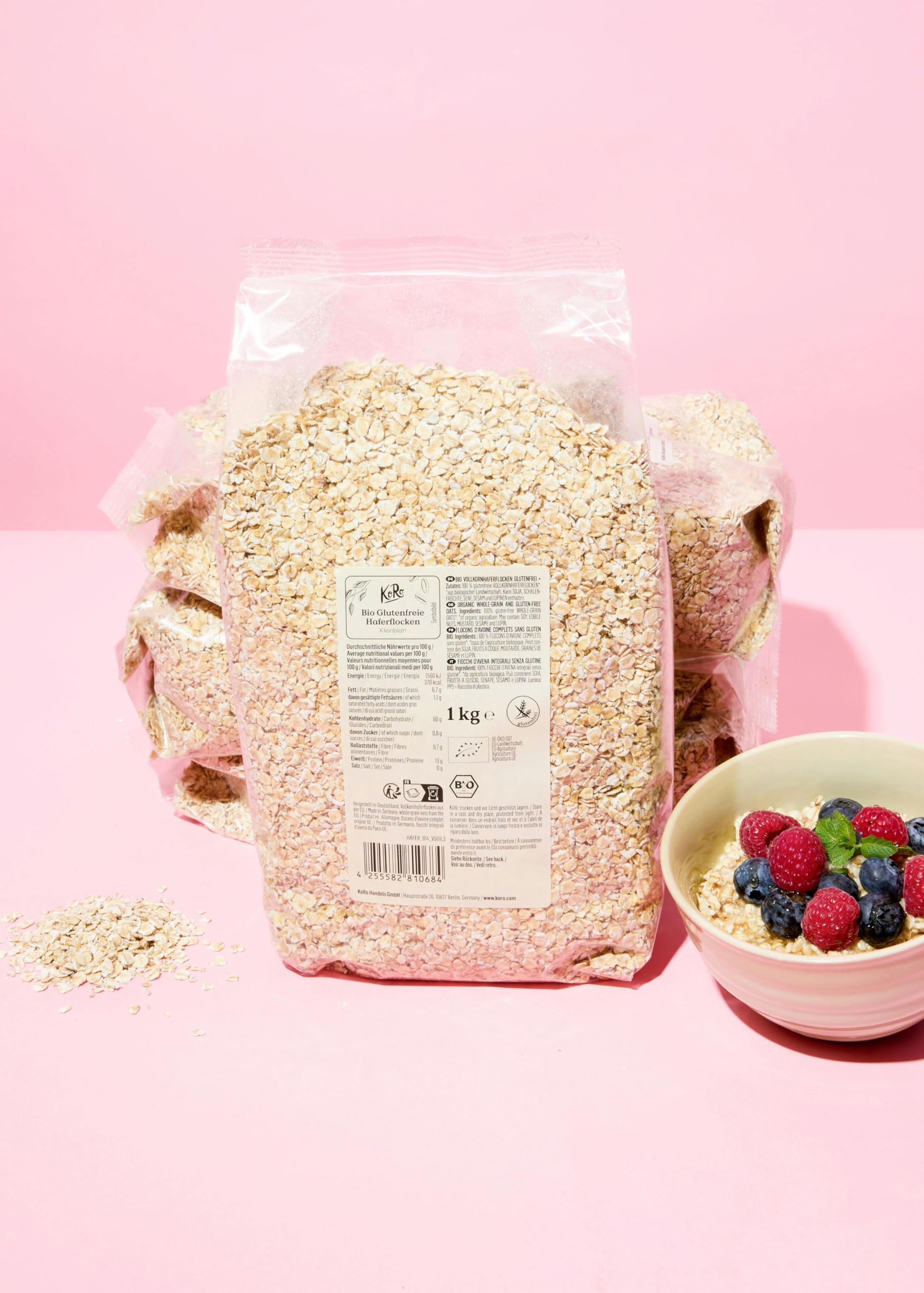 KoRo - Fiocchi piccoli di avena bio senza glutine 4 x 1 kg - senza glutine - per porridge e smoothie - consistenza tenera