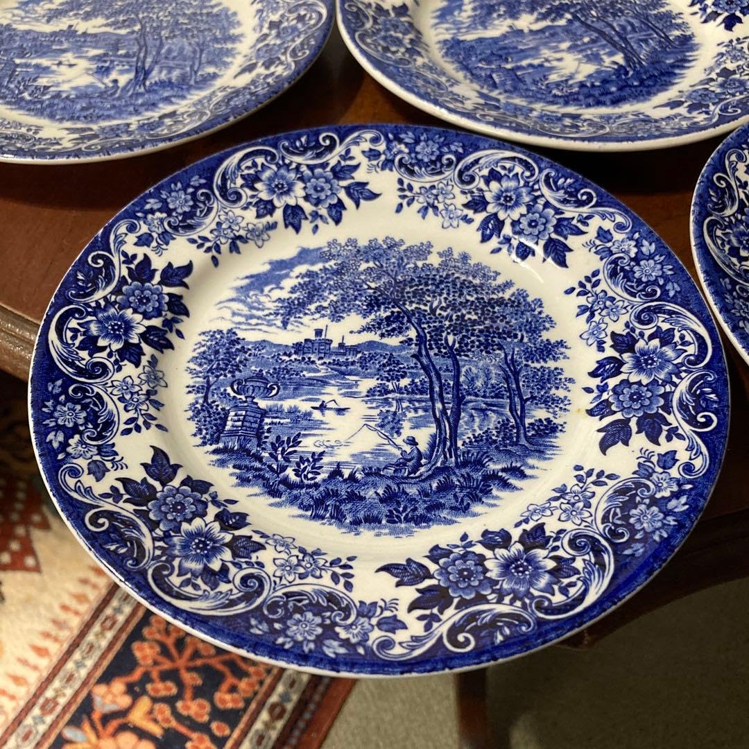 (581箱10)アンティークな青白磁 風景画 陶磁器皿 6枚セット Amazon.co.jp: 青白い風景画の皿 6枚セット : ホーム＆キッチン